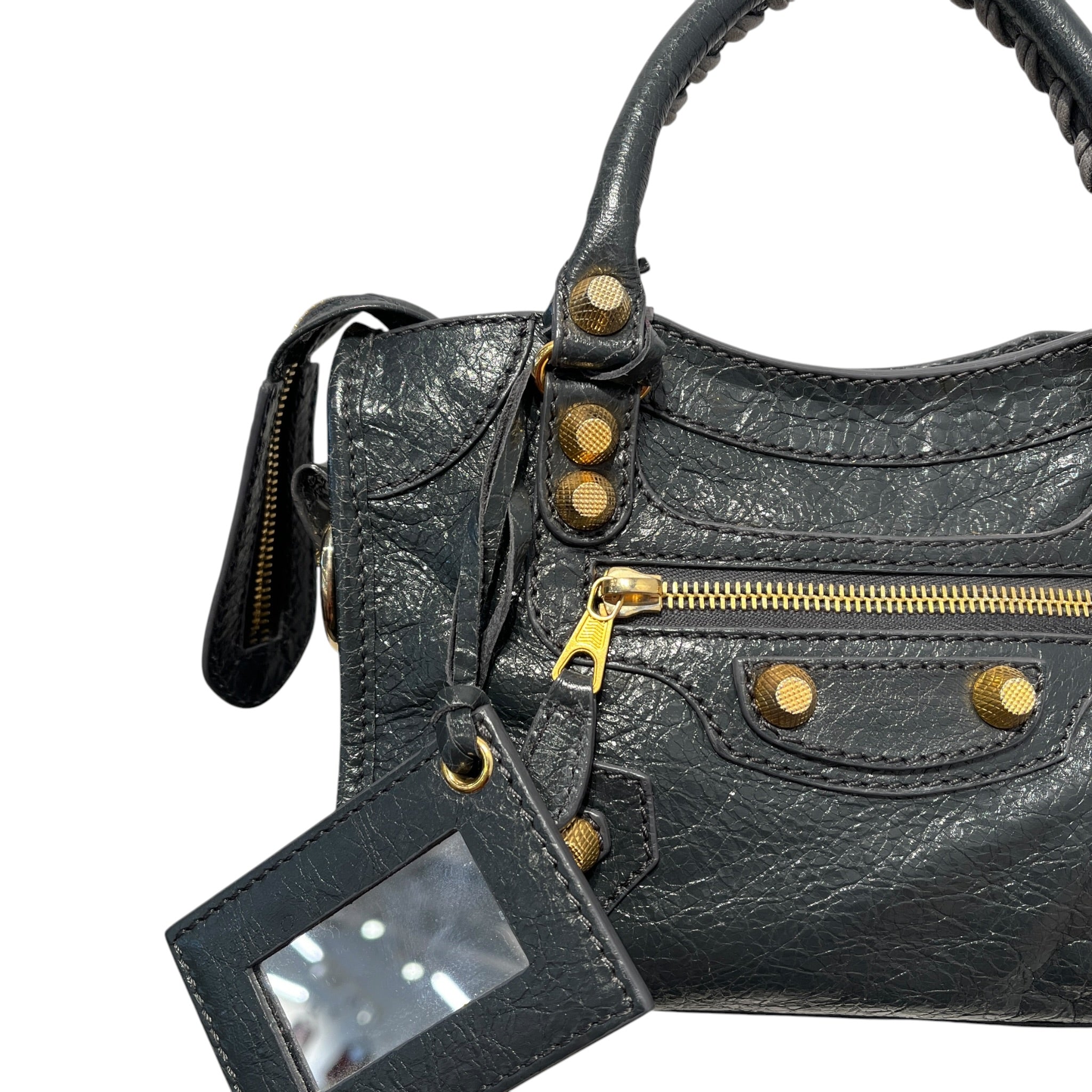 BALENCIAGA/Cross Body Bag/Leather/GRY/Dark Gray Agneau Mini City Bag view 6
