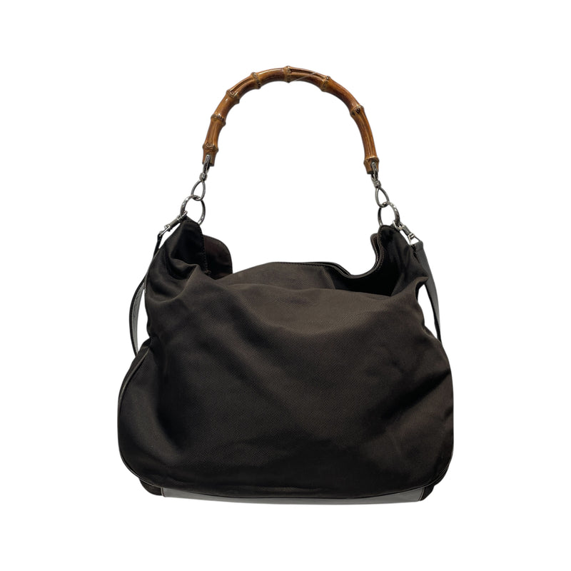 GUCCI/Hand Bag/M/Nylon/BRW/Bamboo Handle Nylon Bag