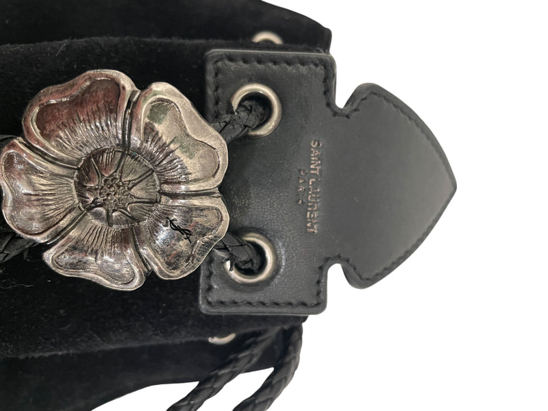 SAINT LAURENT/Clutch Bag/Suede/BLK/FLOWER TASSELS