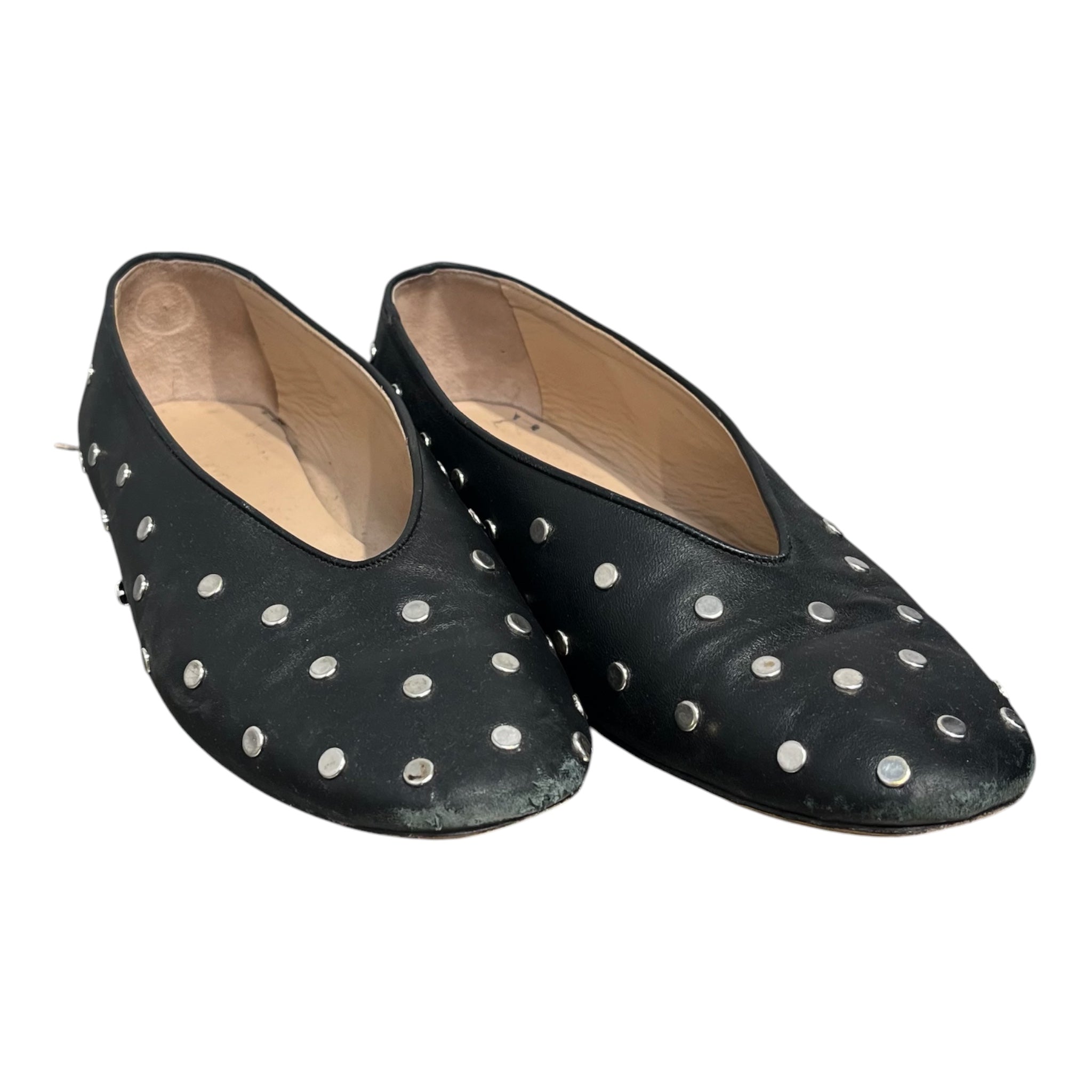 LE MONDE/Flat Shoes/EU 37/Polka dot/Leather/BLK/SILVER STUD CIRCLES view 1