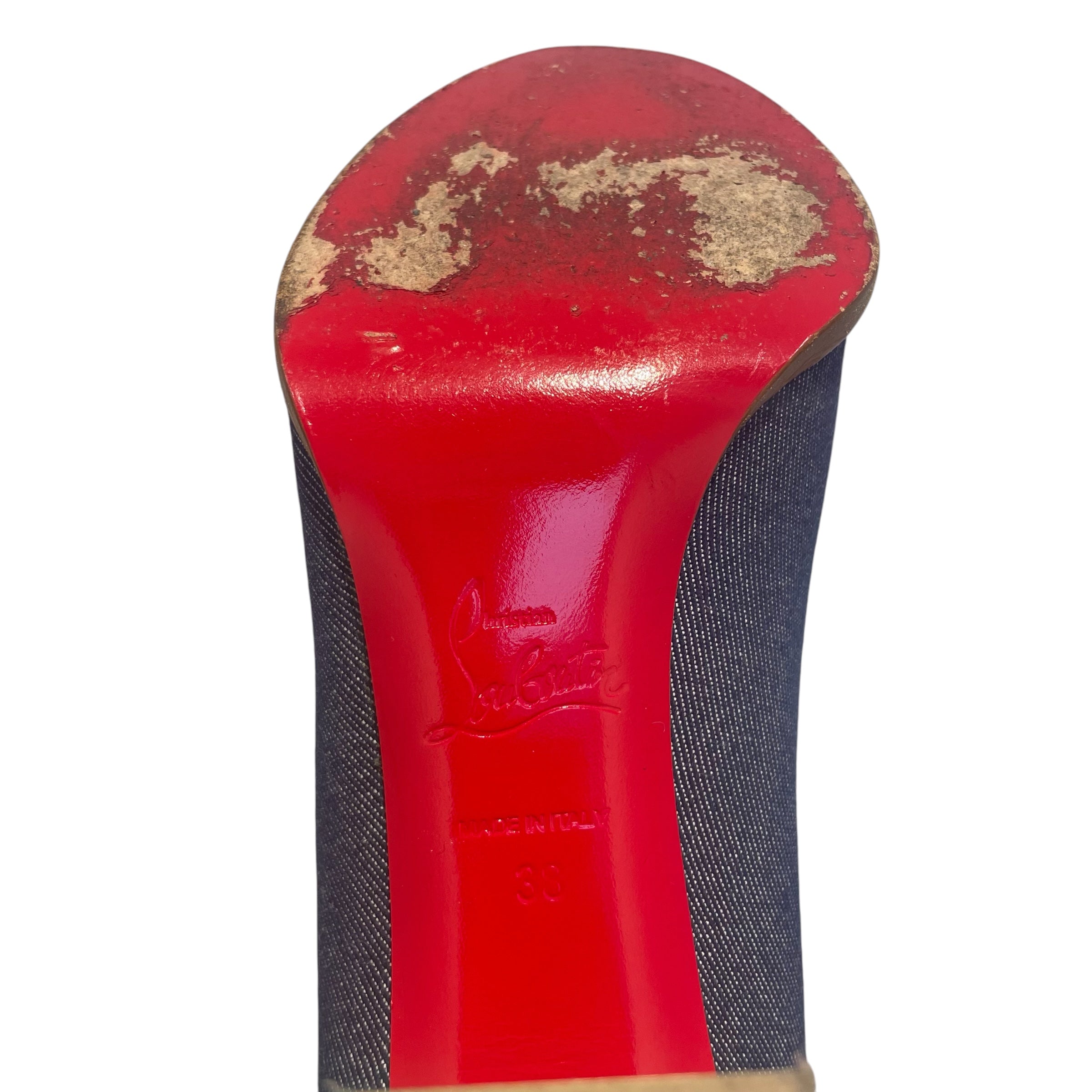 Christian Louboutin/Heels/EU 38/Denim/NVY/denim wooden heel view 4