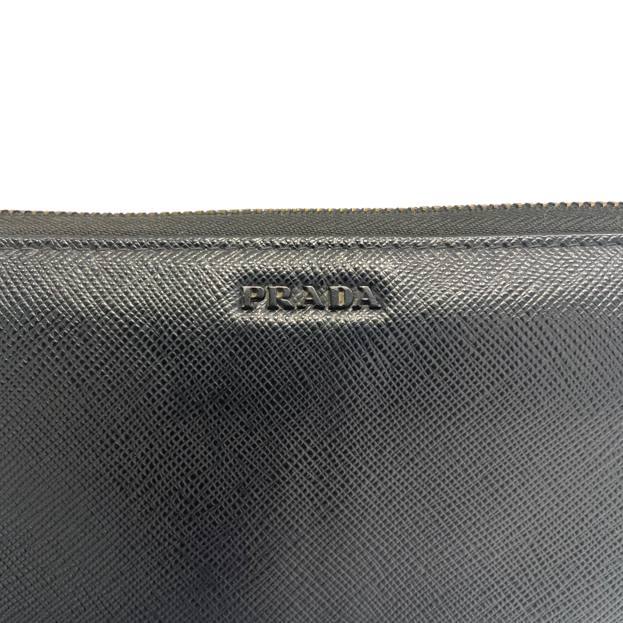 PRADA/Long Wallet/Leather/BLK/Long Zip Wallet Black Logo view 3