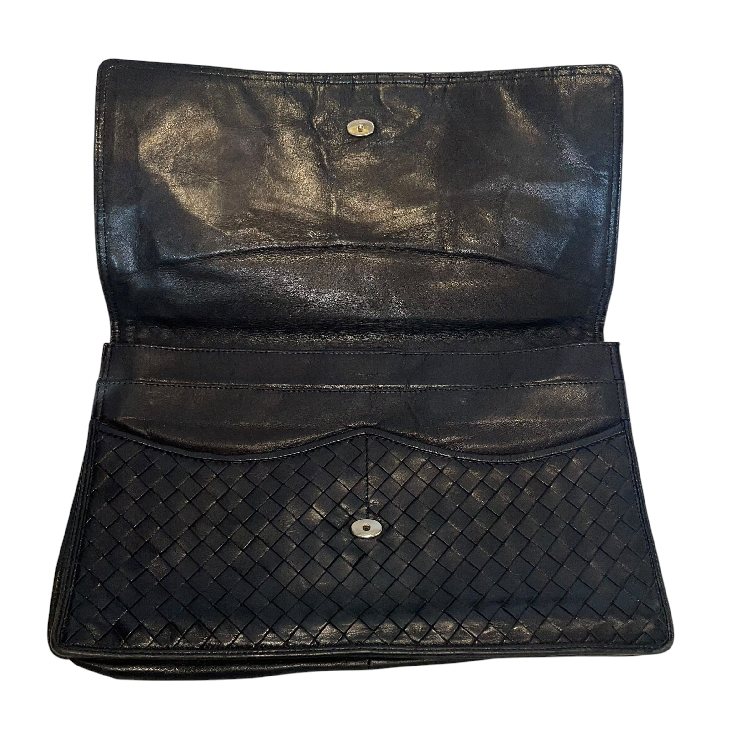 BOTTEGA VENETA/Clutch Bag/Leather/BLK/leather lining/snap closure view 3