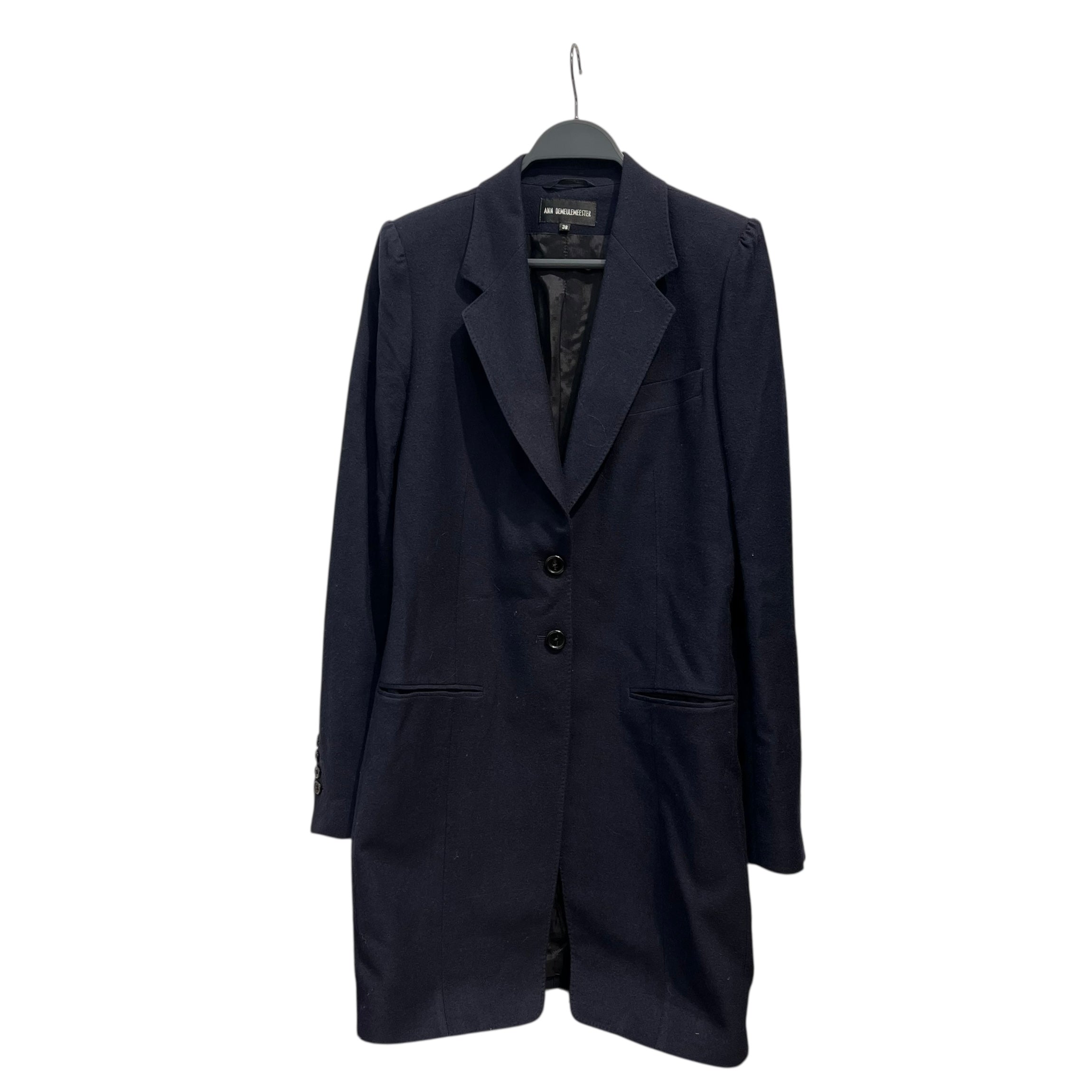 ANN DEMEULEMEESTER/Coat/38/Wool/NVY/tailored slim coat view 1