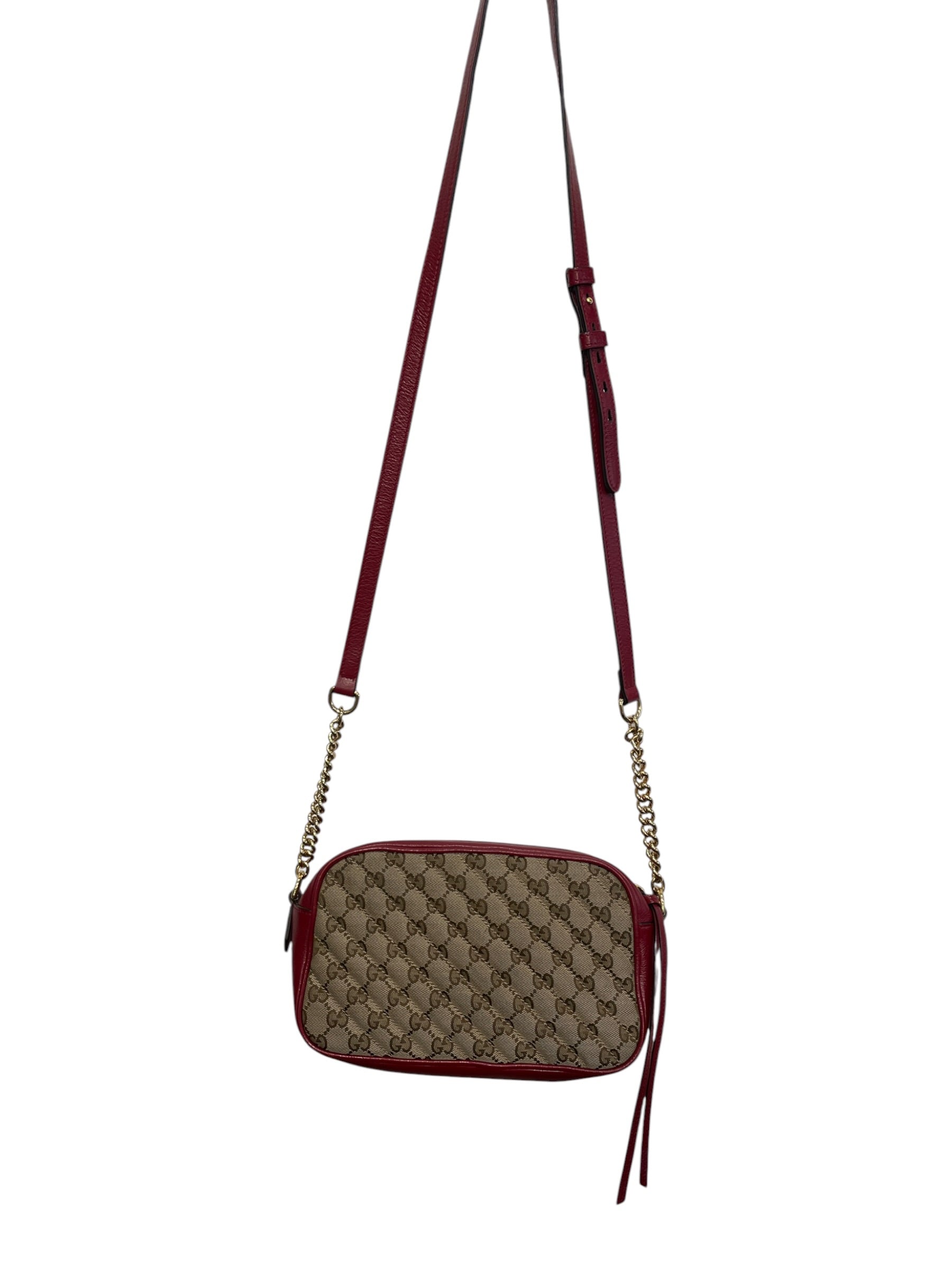 GUCCI/Cross Body Bag/Monogram/Cotton/KHK/RED LEATHER TRIM view 3