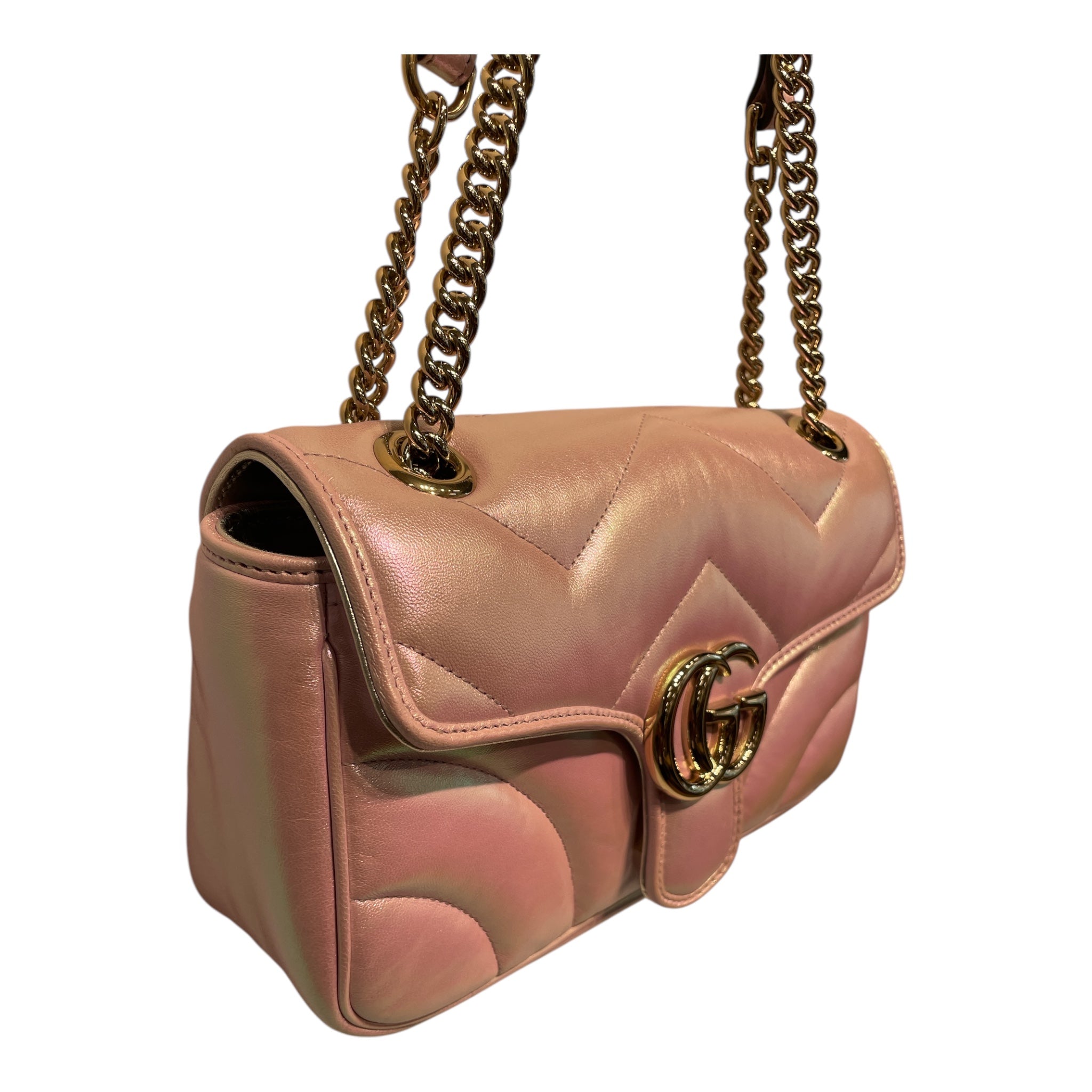 GUCCI/Cross Body Bag/Iridescent/Leather/PNK/GG Marmont Nappa Chevron view 3