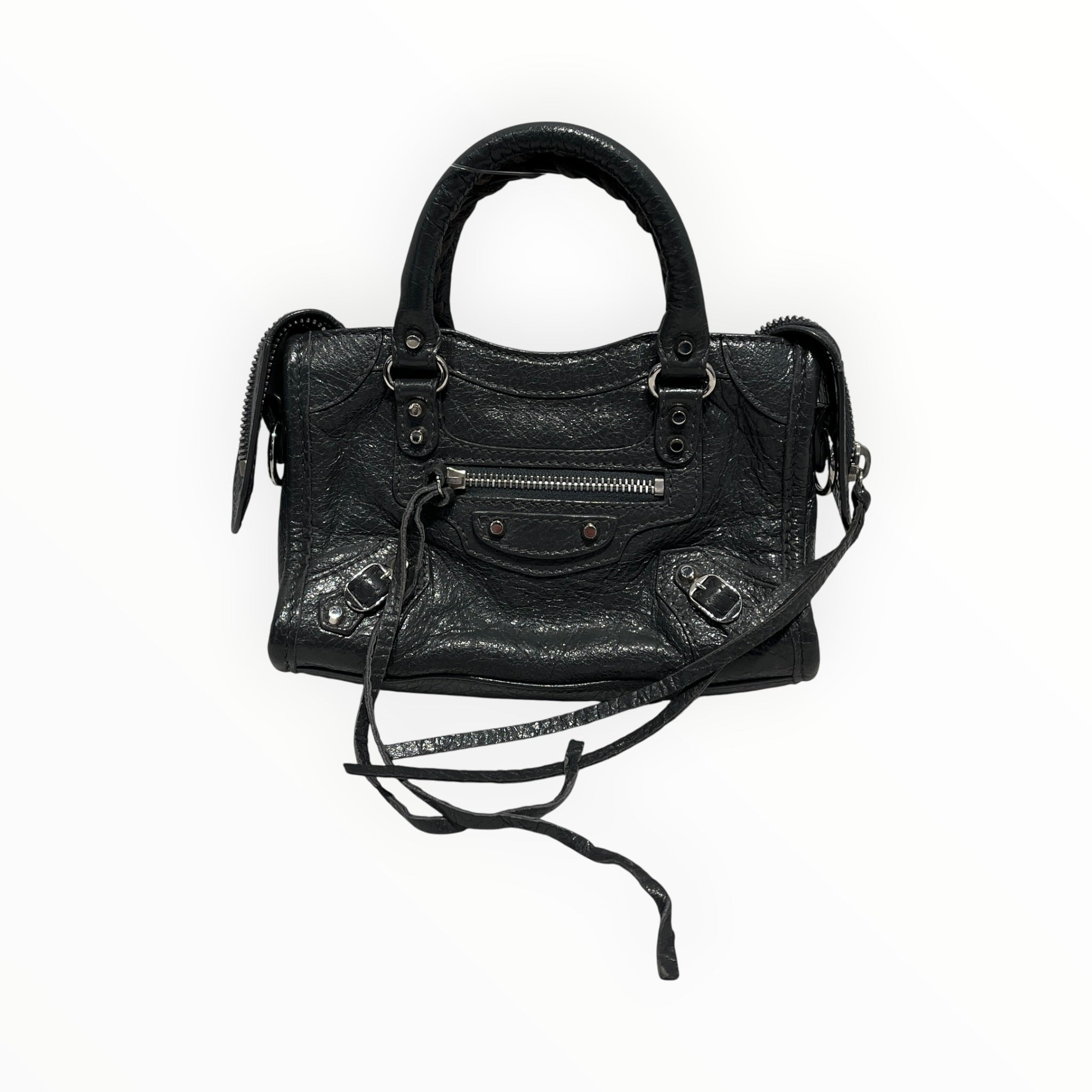 BALENCIAGA/Cross Body Bag/Leather/GRY/Mini city/distressed view 1