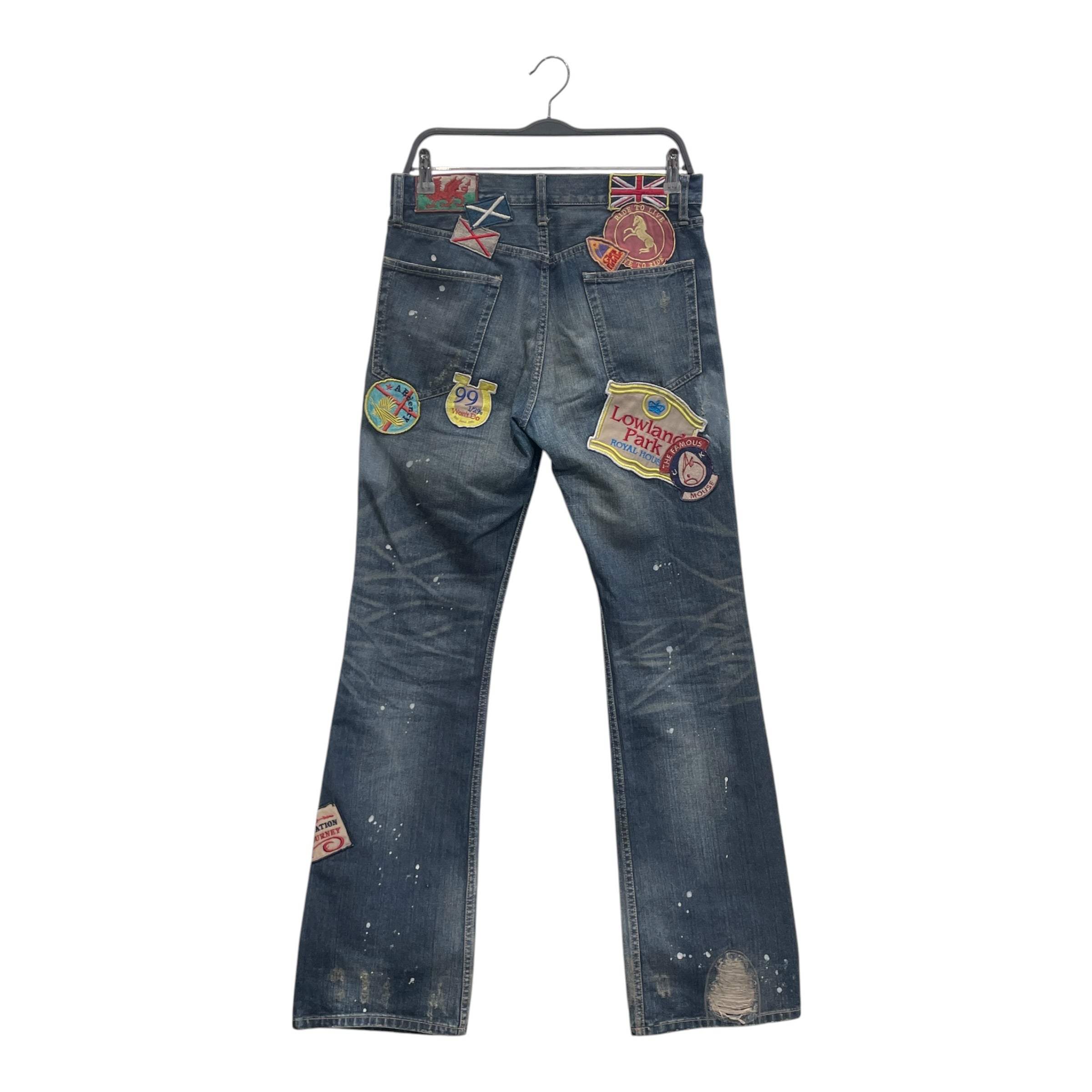 army of no/Bootcut Pants/32/Cotton/BLU/All Over Print/STRIPE PATCHES ALL OVER view 2