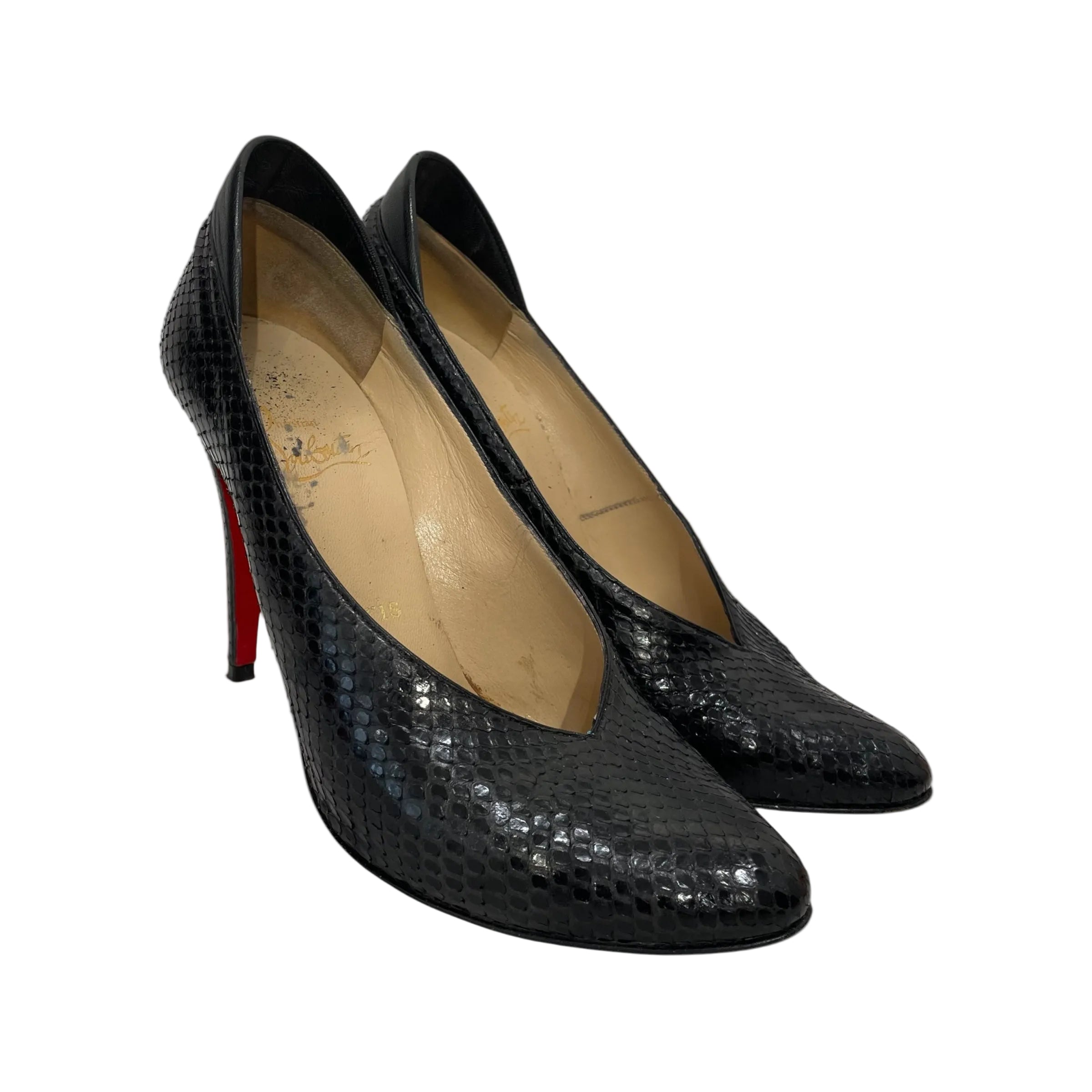 Christian Louboutin/Heels/EU 39.5/All Over Print/BLK/PYTHON V NECK view 1
