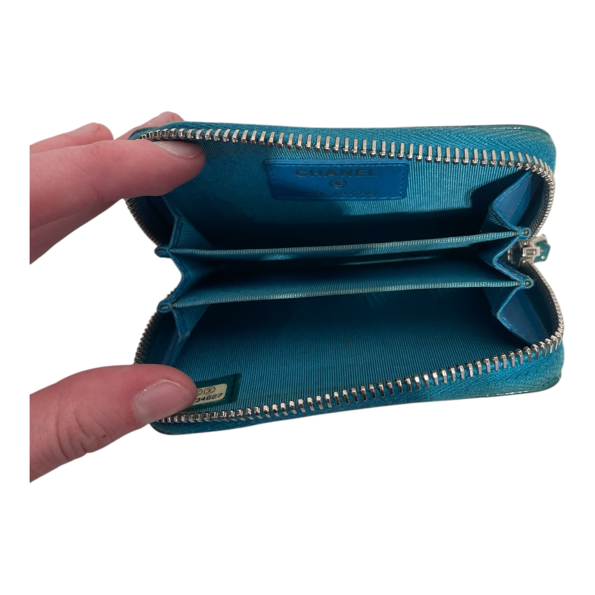 CHANEL/Wallet/Leather/BLU/Patent leather zip wallet view 3