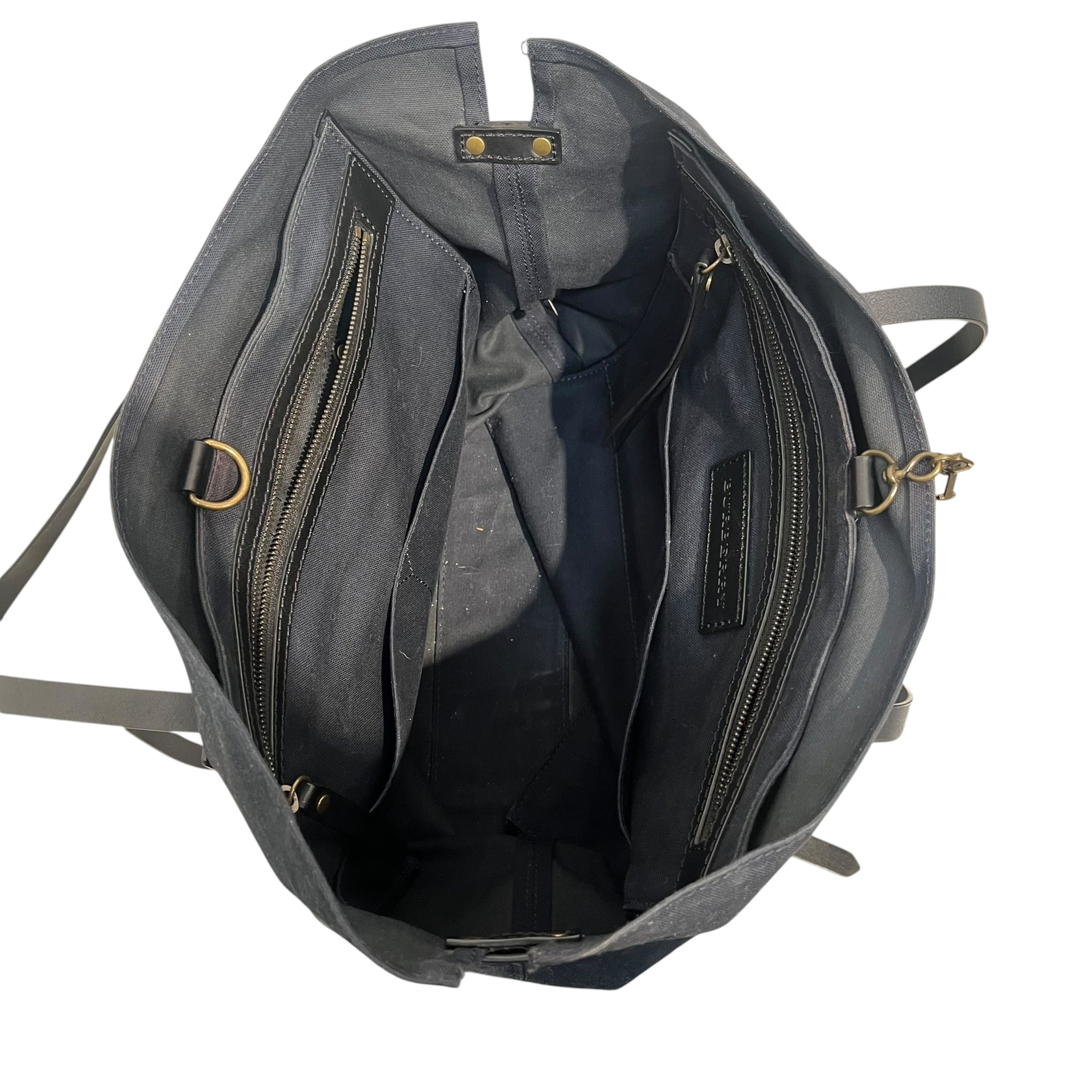BURBERRY/Tote Bag/Cotton/NVY/LEATHER TRIM view 3