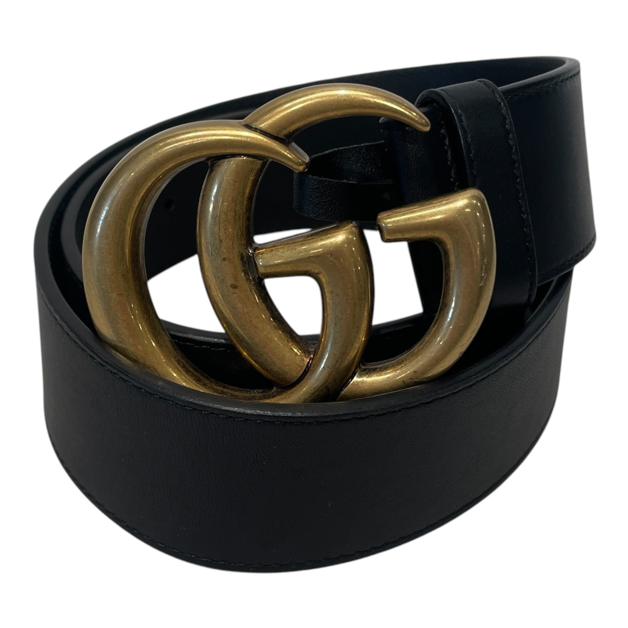GUCCI/Belt/Leather/BLK/GOLD DOUBLE G view 1