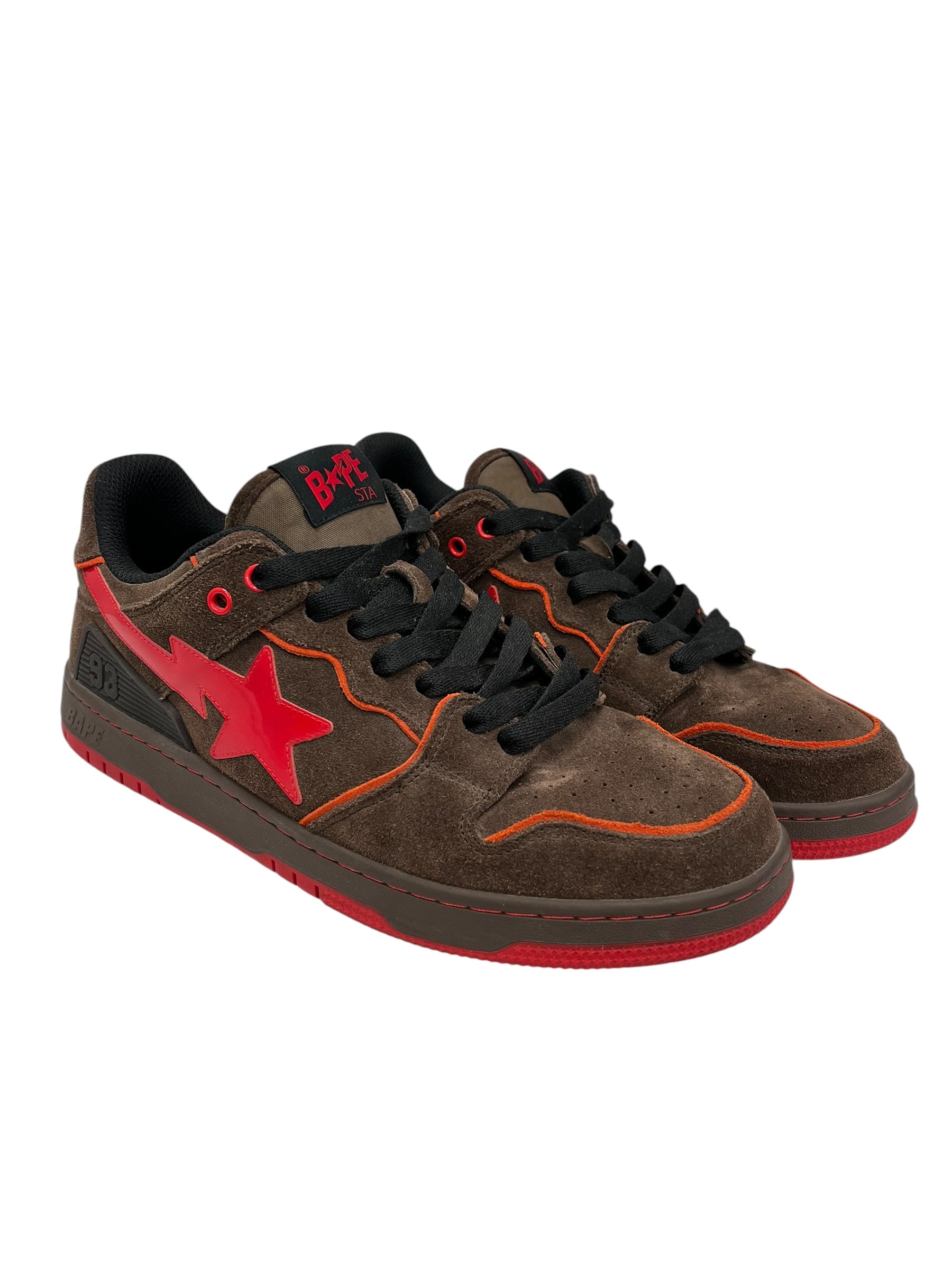 BAPE STA!/Low-Sneakers/US 9/Suede/BRW/brown suede red star "93" view 1