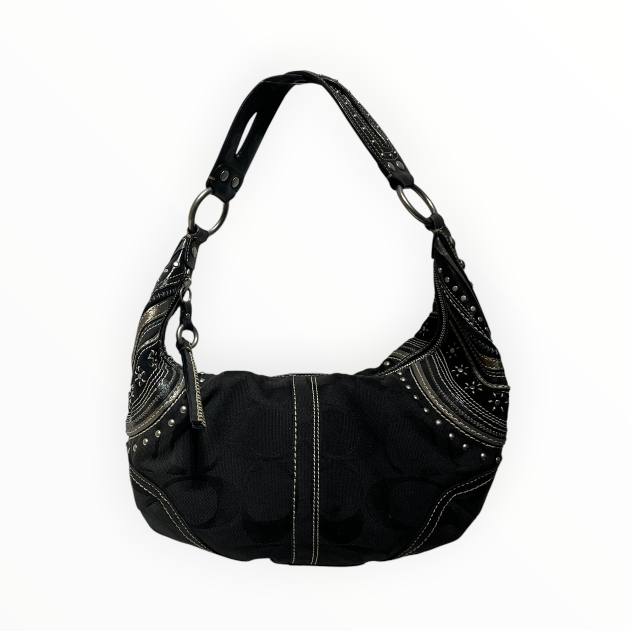 COACH/Bag/Monogram/Cotton/BLK/soho hobo studded crescent view 1