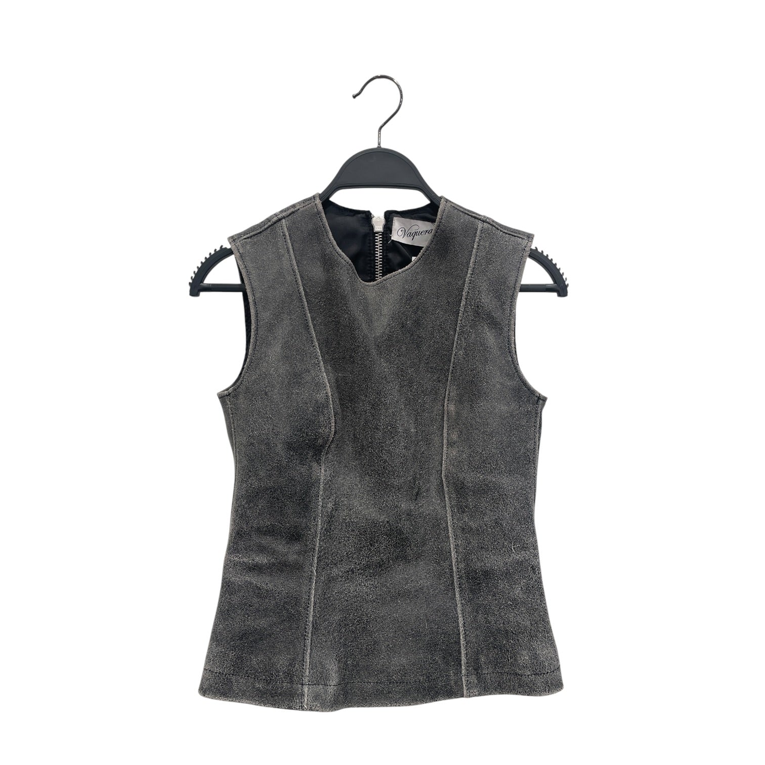 Vaquera/SS Blouse/S/Faux Leather/GRY/WASHED LEATHER GRAY ZIPPER BAC view 1