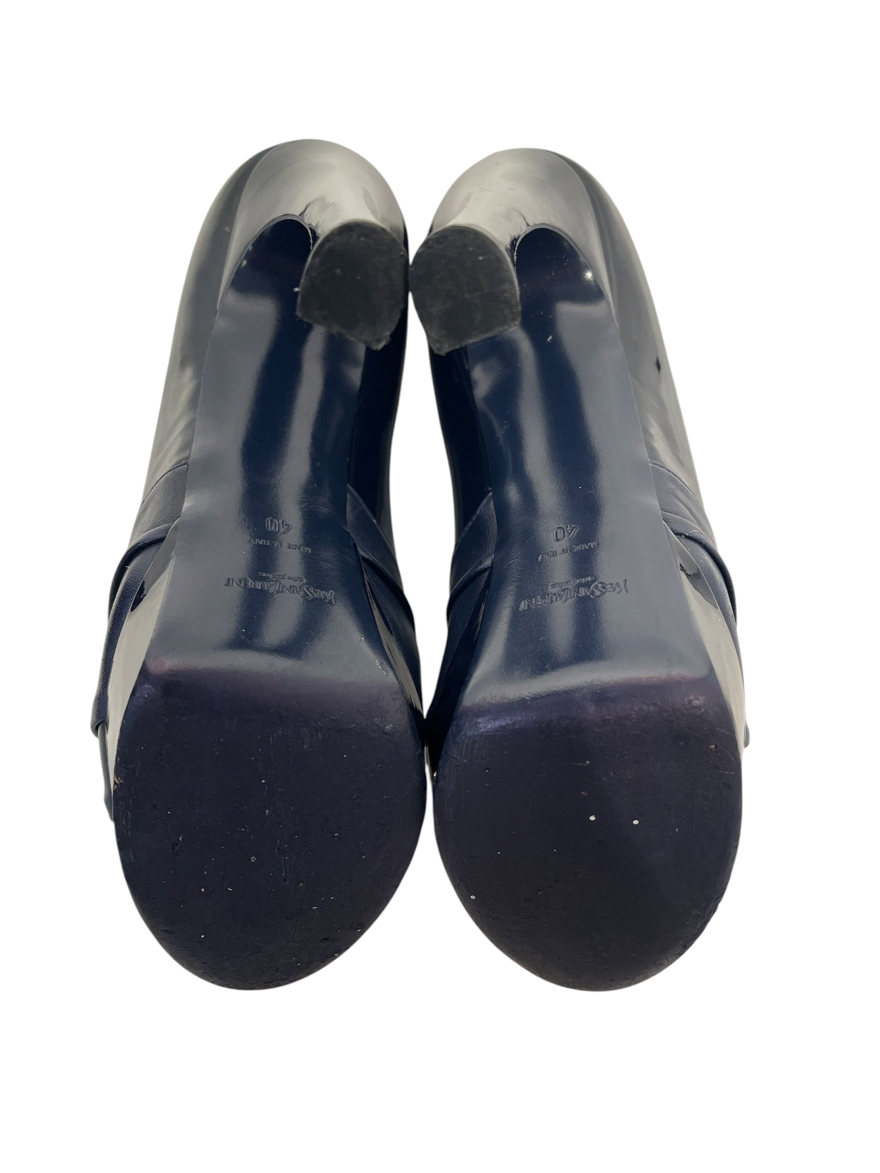 YVES SAINT LAURENT/Heels/EU 40/Leather/NVY/Bow view 4