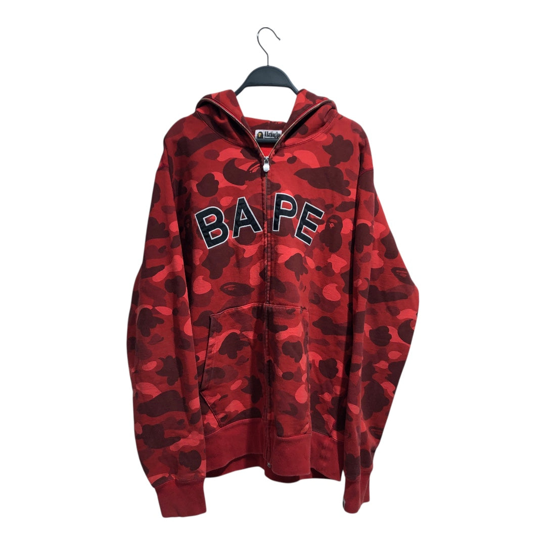 A BATHING APE/Zip Up Hoodie/XXL/Camouflage/Cotton/RED/BAPE Camo monkey full zip view 1