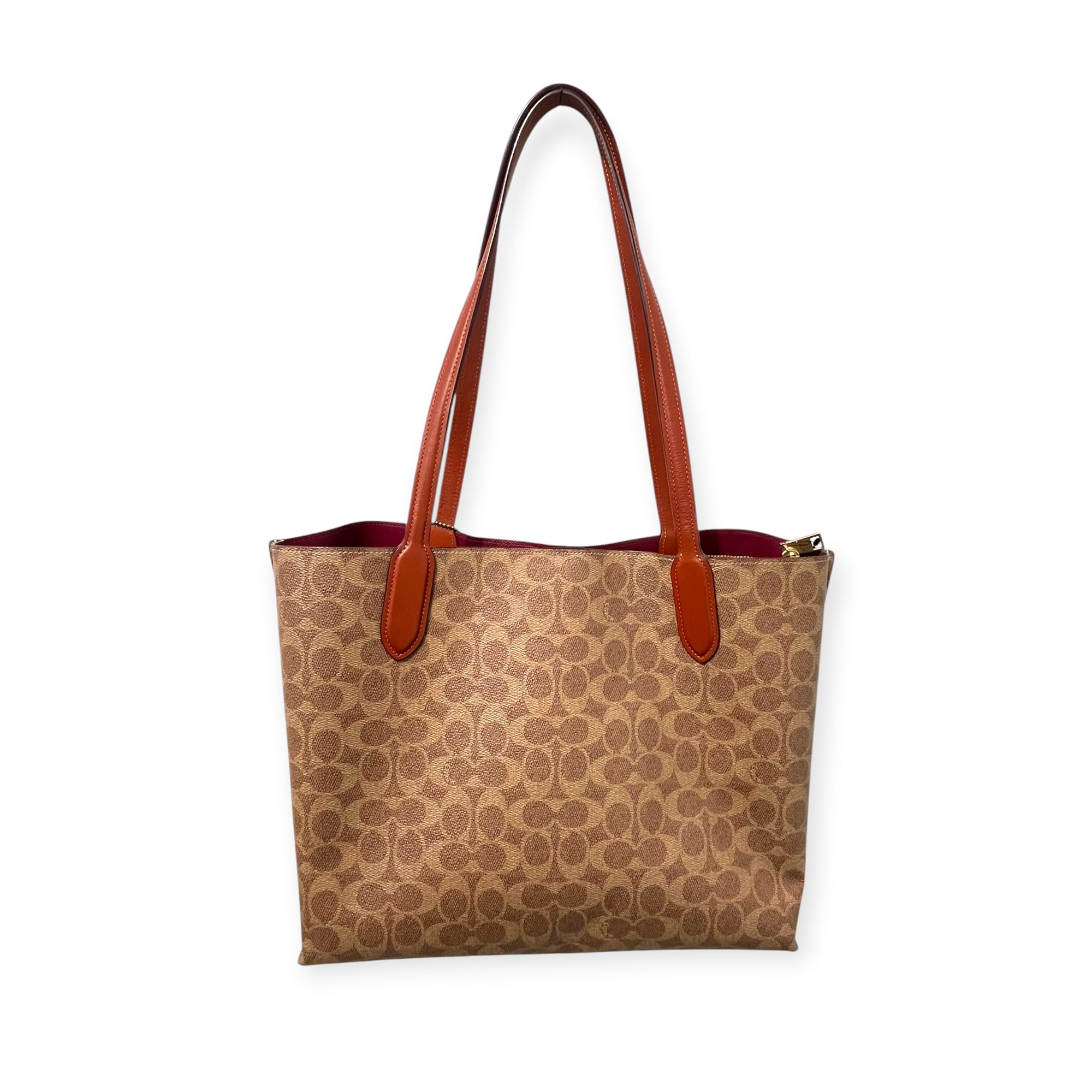 COACH/Bag/Monogram/Leather/BRW/red interior twist closure view 5