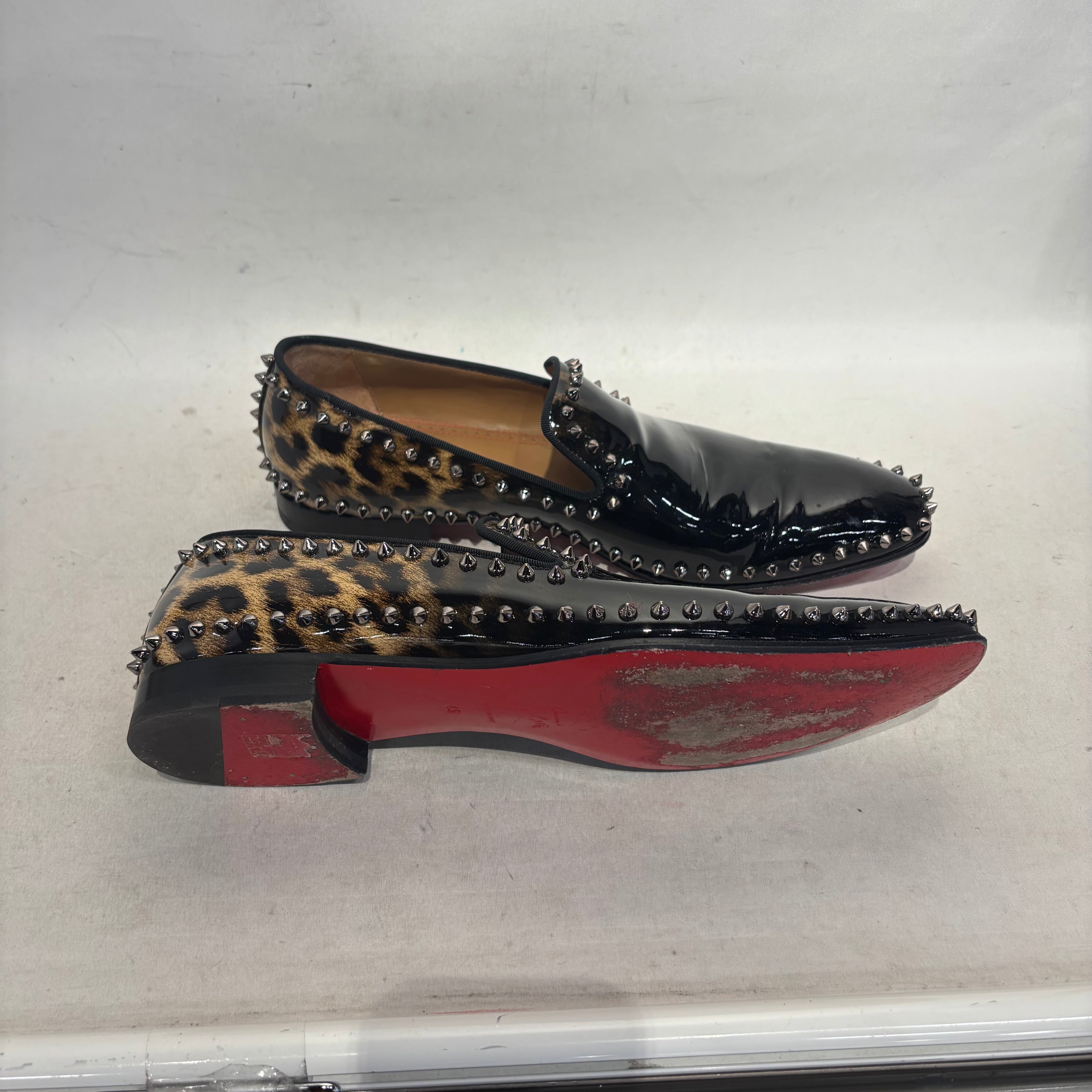 Christian Louboutin/Loafers/EU 45/Animal Pattern/Leather/BLK/dandelion patent degrade view 5