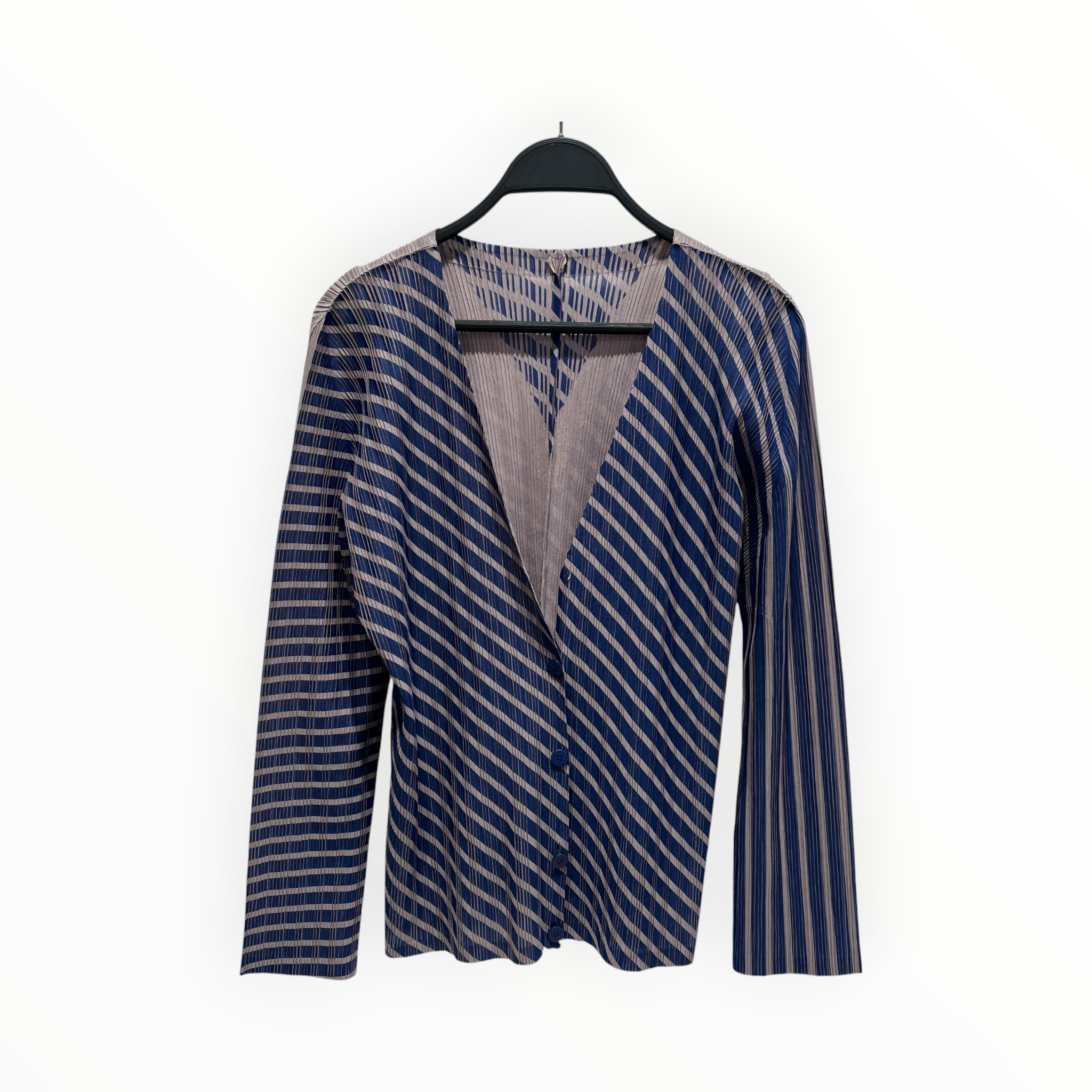 PLEATS PLEASE ISSEY MIYAKE/LS Blouse/M/Stripe/Polyester/BEG/BLUE STRIPES WITH BUTTONS view 1