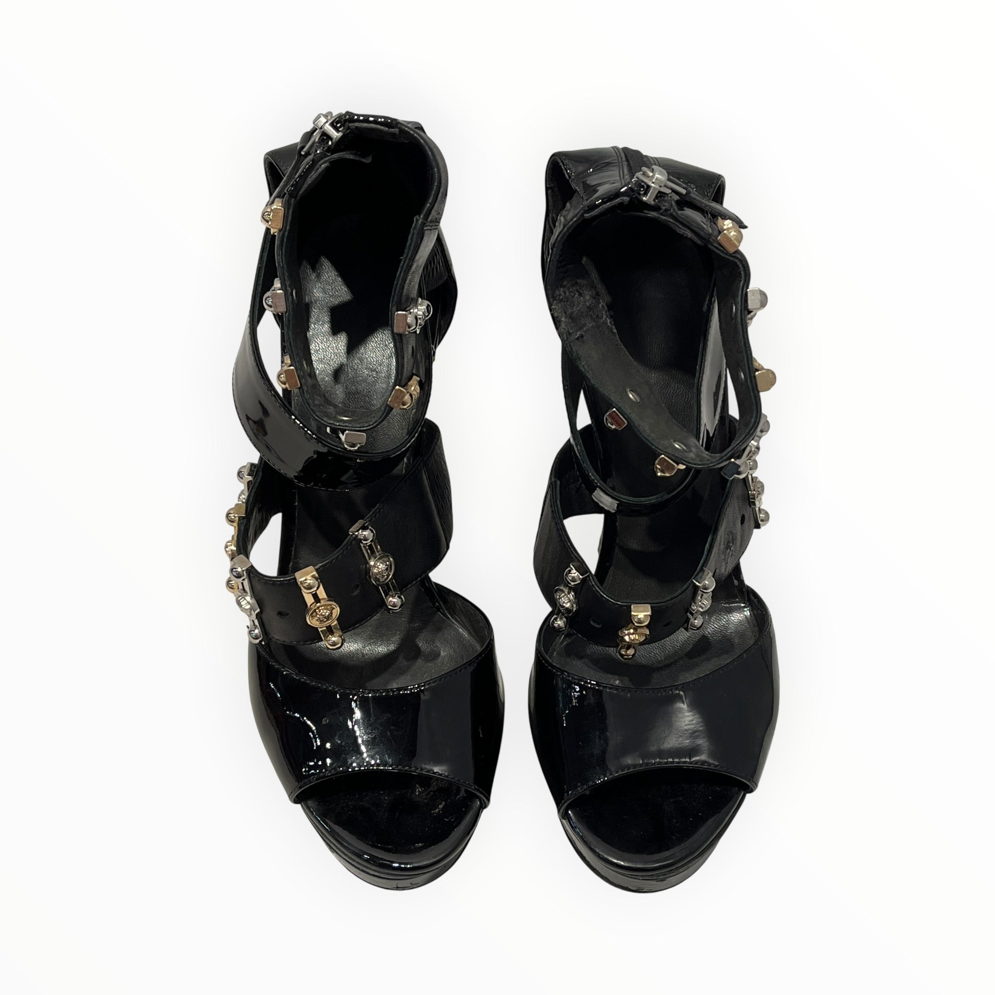VERSACE/Heels/EU 35.5/Leather/BLK/Ankle Strap/PATENT LEATHER/GOLD MEDUSA view 5