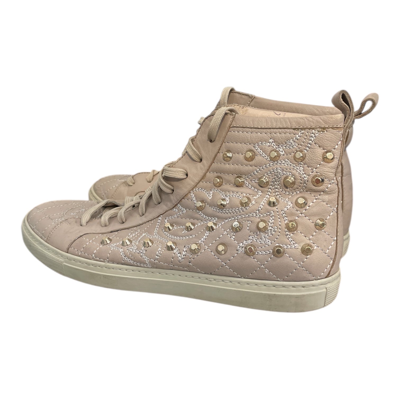 VERSACE/Hi-Sneakers/EU 39/Leather/BEG/U-Tip/versace gold leather studded view 2