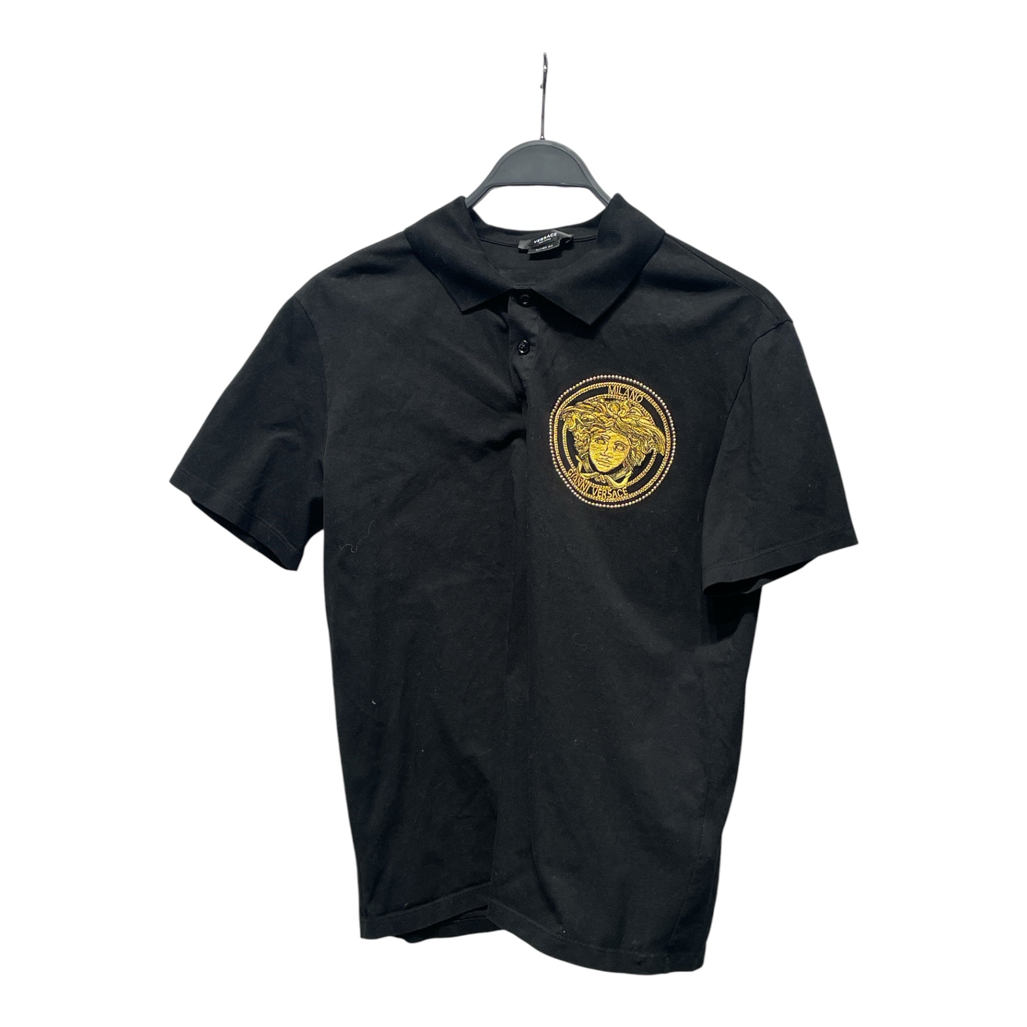 VERSACE/Polo Shirt/L/Cotton/BLK/Graphic/Gold Embroidered Medusa view 1