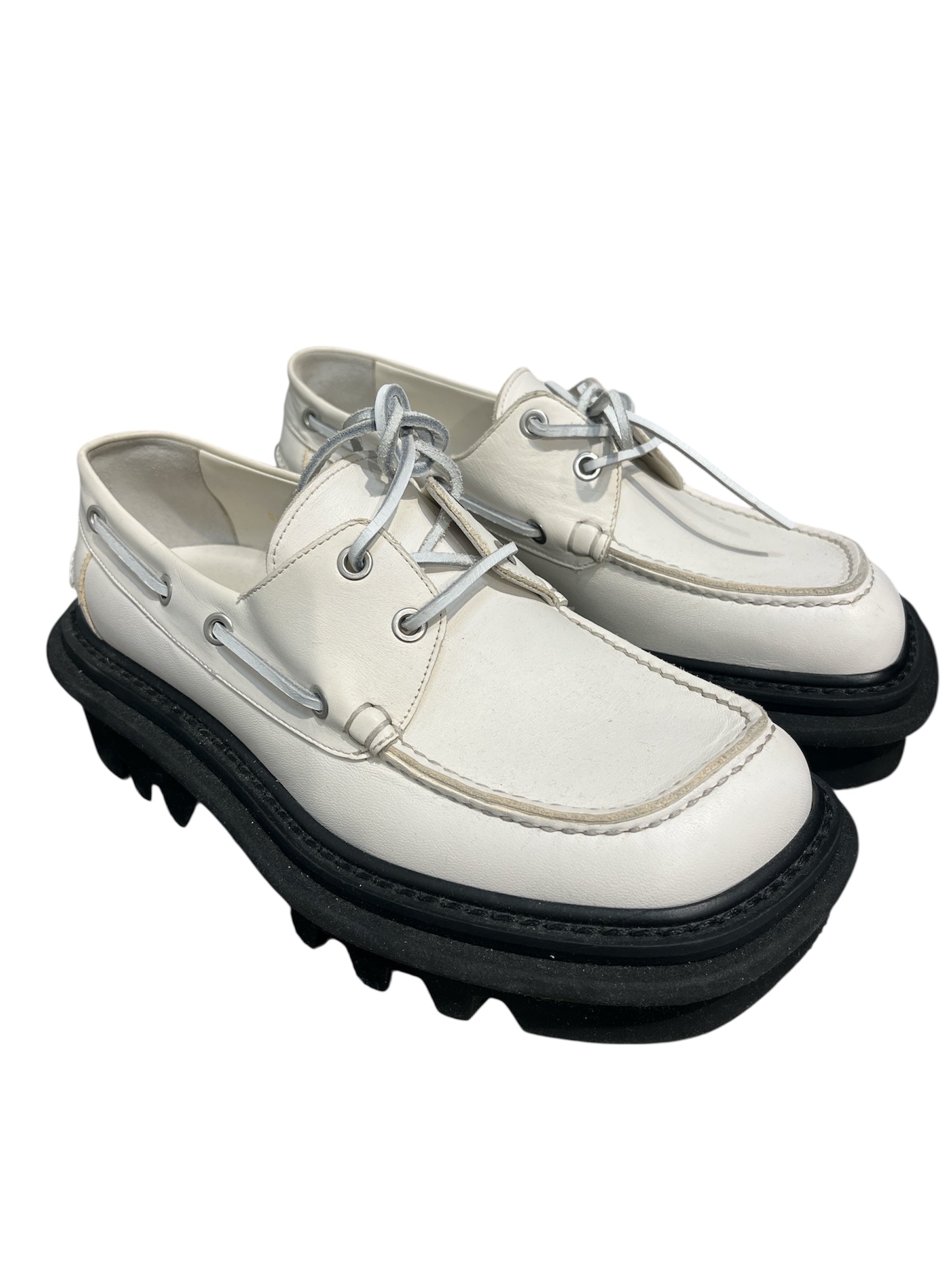 DRIES VAN NOTEN/Loafers/EU 40/Leather/WHT/chunky sole lace around view 1