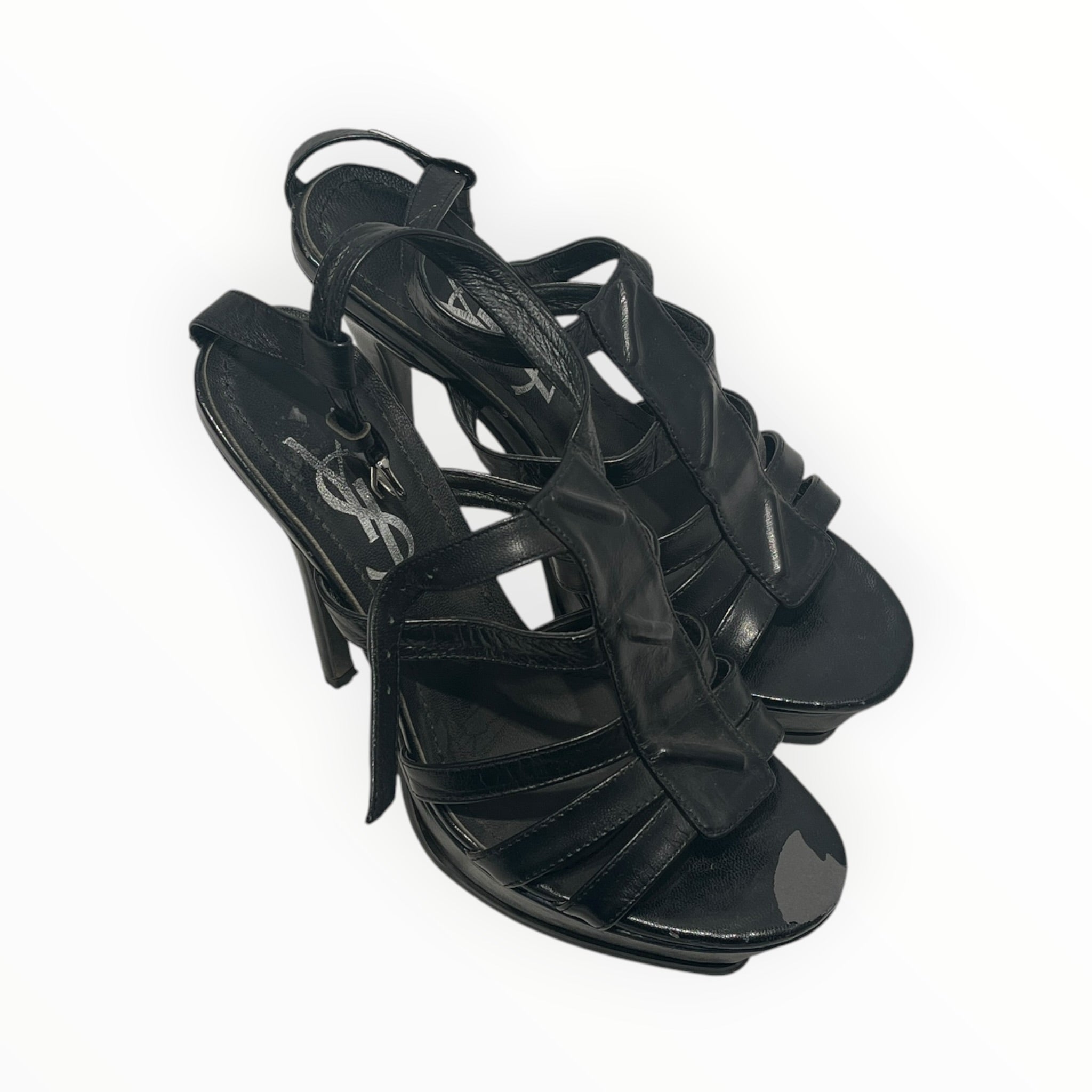 YVES SAINT LAURENT/Heels/EU 36/Leather/BLK/Platform/embossed tribute sandal view 1