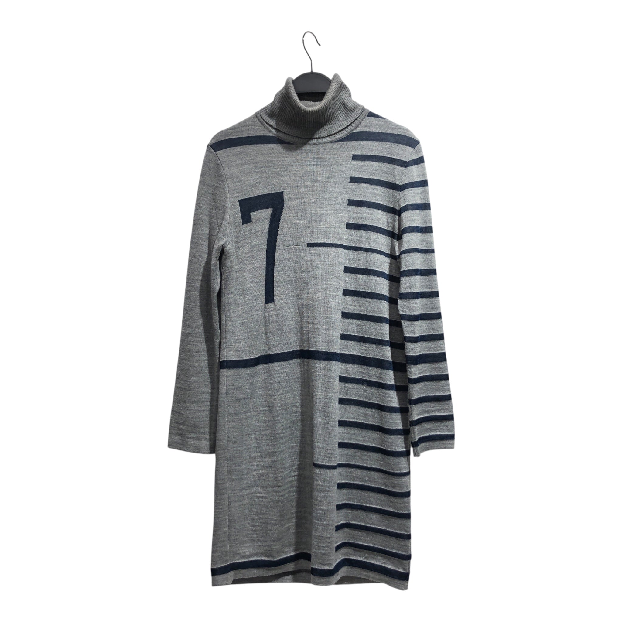 Jean Paul Gaultier/LS Dress/32/Stripe/Wool/GRY/Midi Length/nvy/gry turtleneck #7 view 1