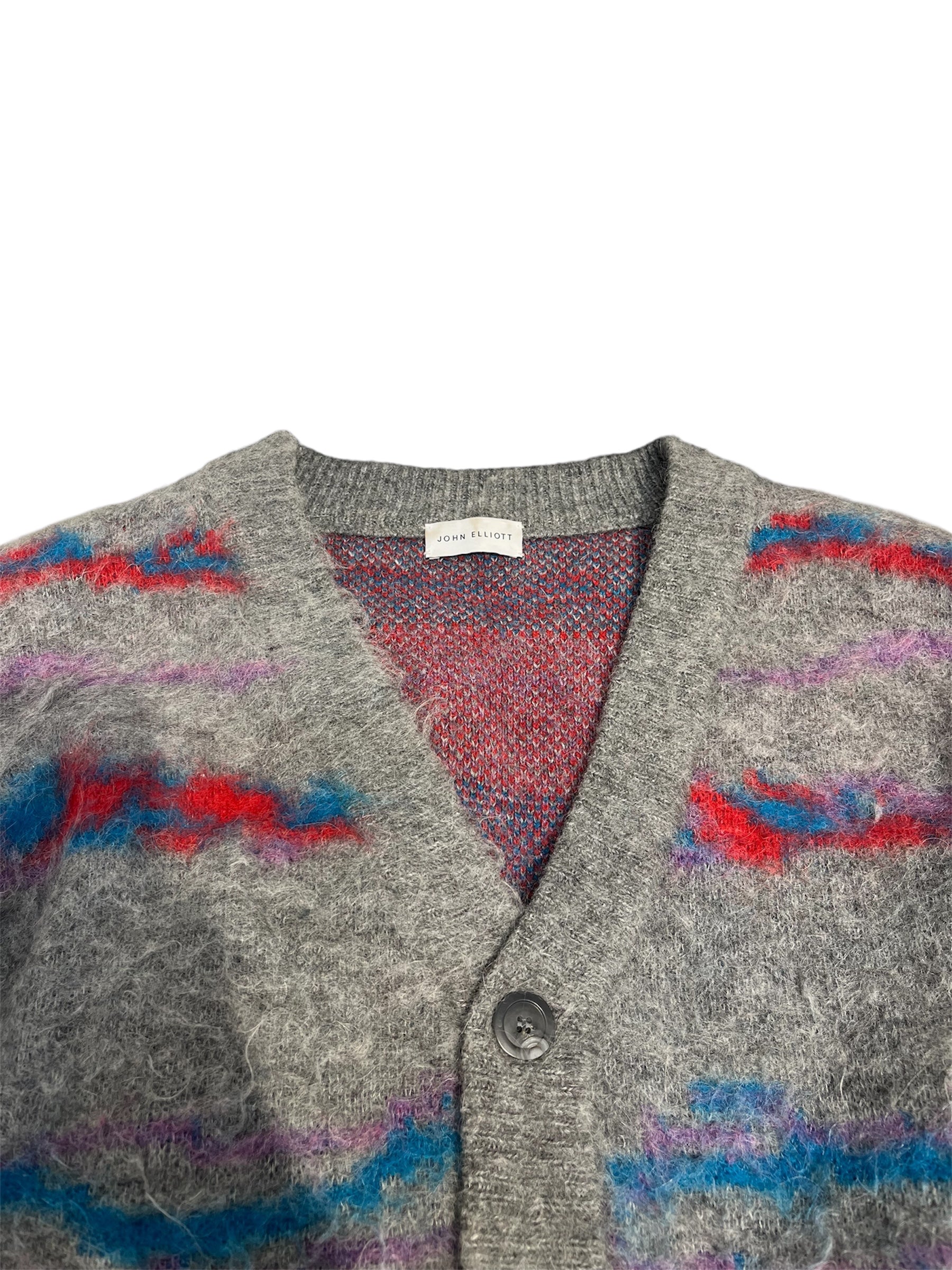 JOHN ELLIOTT/Cardigan/2/Stripe/Wool/GRY/STRIPED MOHAIR CARDIGAN view 3