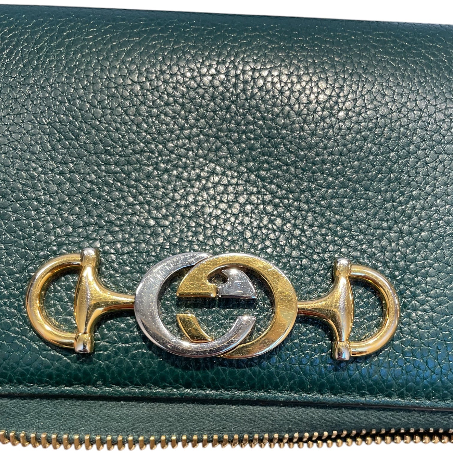 GUCCI/Long Wallet/Leather/GRN/gold and silver gg view 5