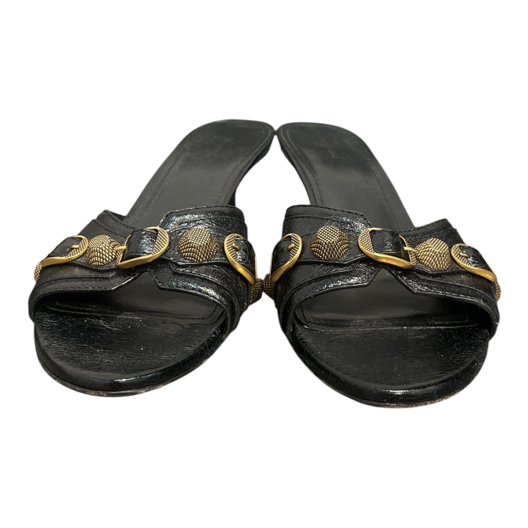 BALENCIAGA/Heels/US 9/Leather/BLK/gold hardare kitten heel view 3