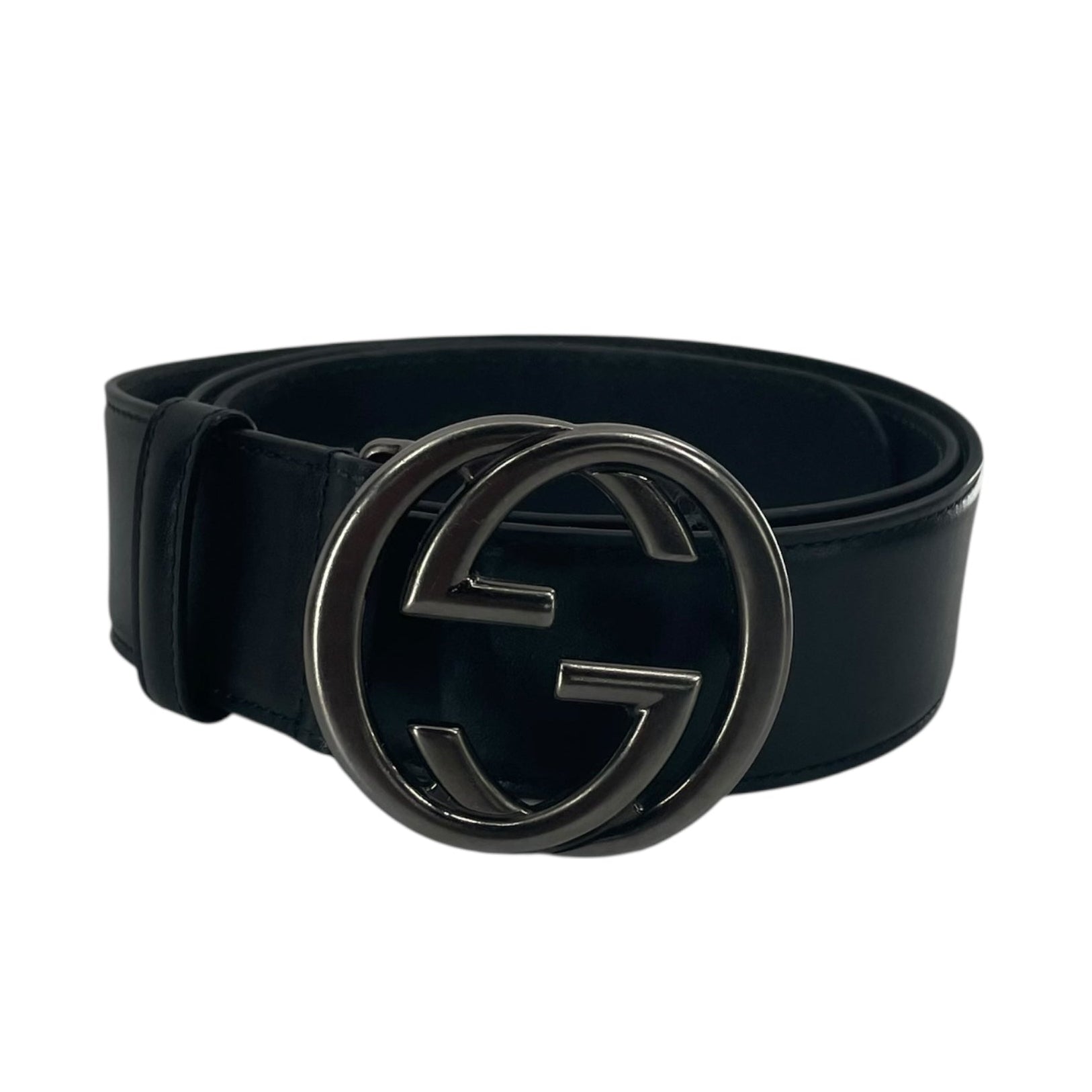 GUCCI/Belt/Leather/BLK/SILVER GG view 1