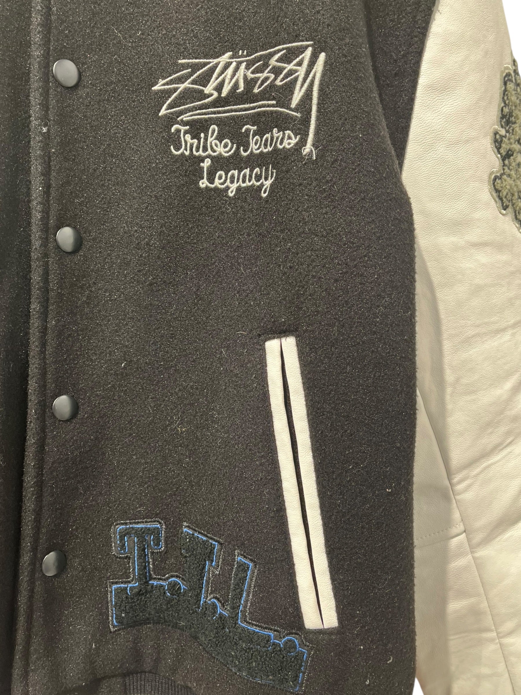 STUSSY/OUR LEGACY/DENIM TEARS/Souvenir Jkt/M/BLK/All Over Print/TTL VARSITY JKT BLK & WHT view 5