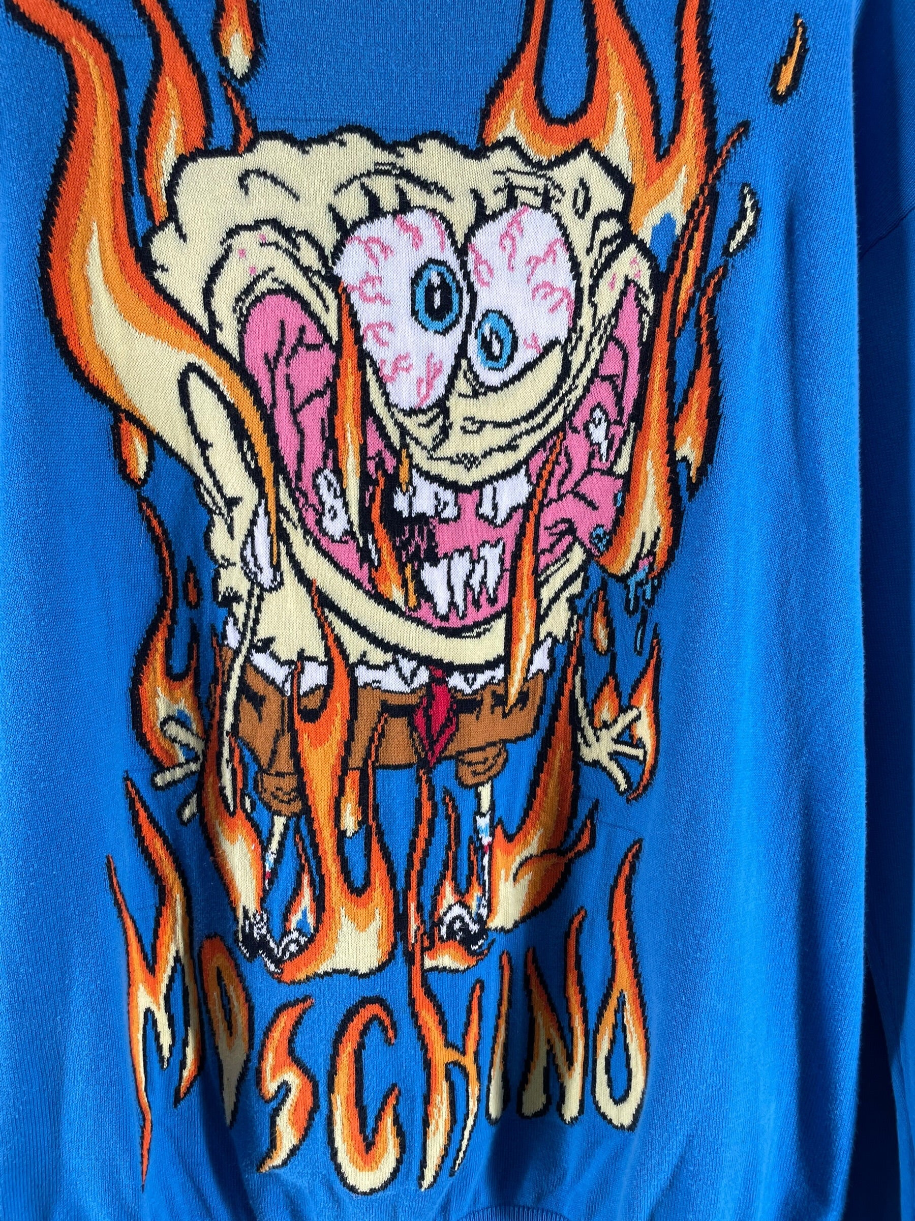 MOSCHINO/JEREMY SCOTT/Sweater/36/Graphic/Wool/BLU/SPONGEBOB FLAME KNIT view 4