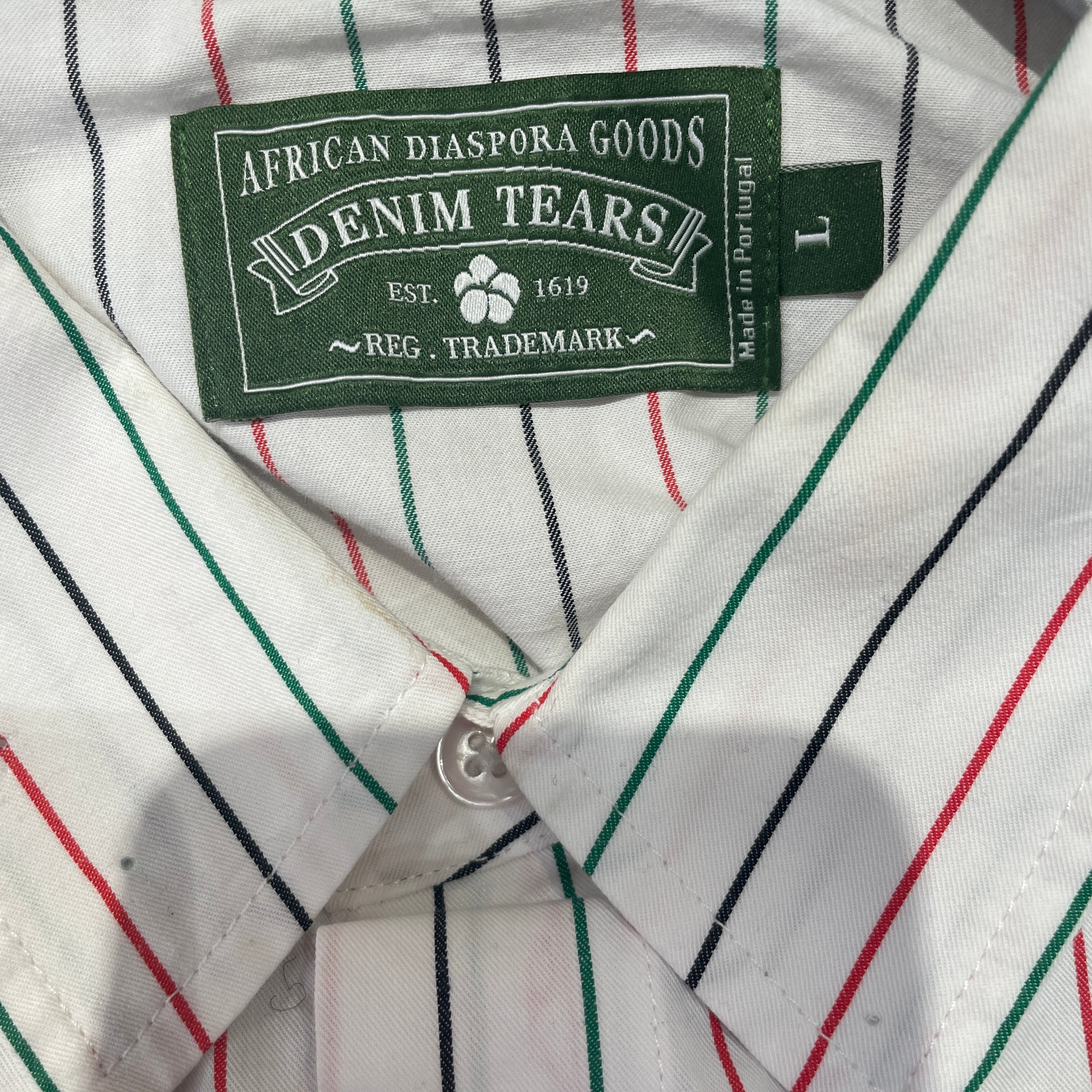 DENIM TEARS/LS Shirt/L/Cotton/WHT/Open Coller/DENIM TEARS STRIPE BUTTON UP L view 3