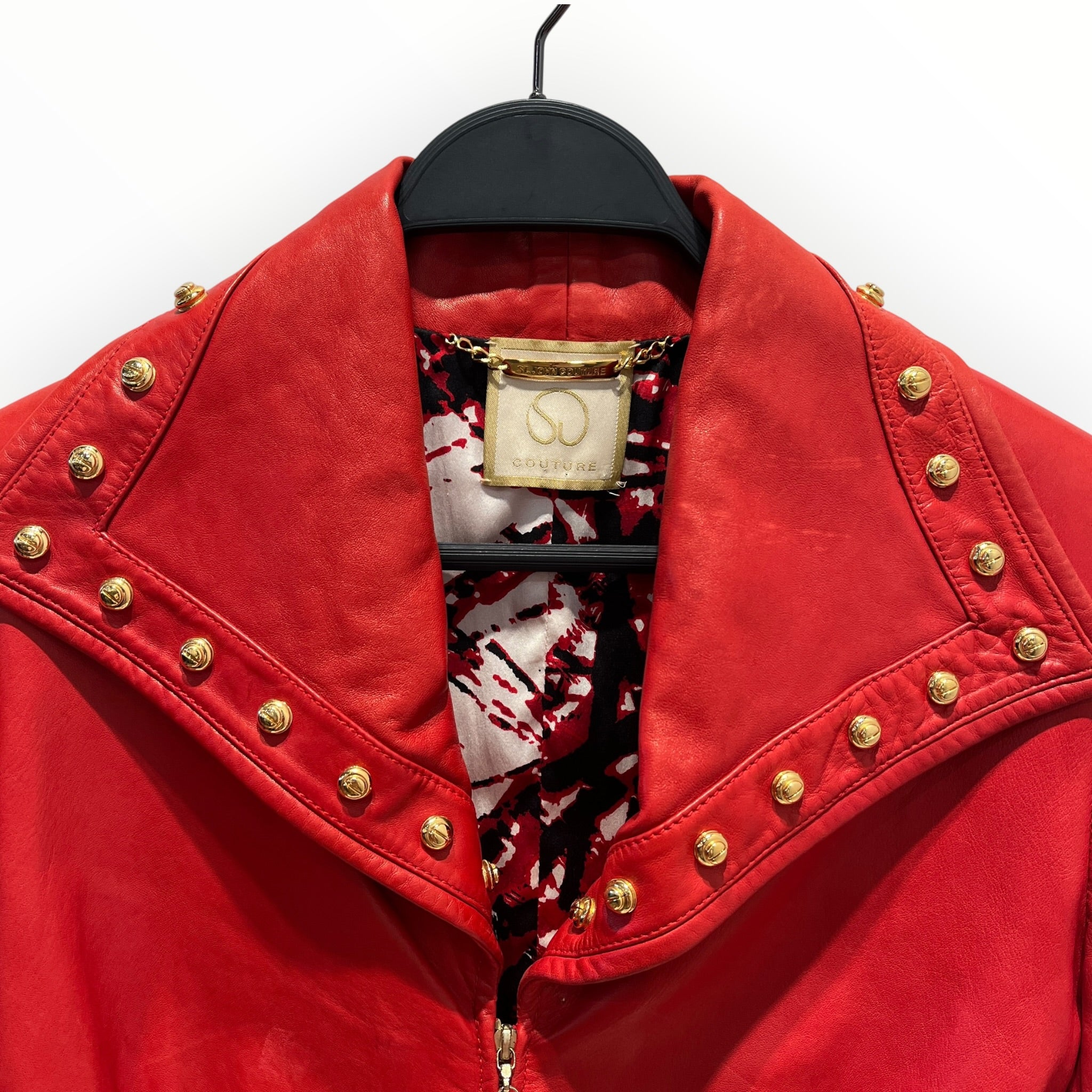 ST.JOHN COUTURE/Leather Jkt/S/Leather/RED/gold stud cinched jkt view 3