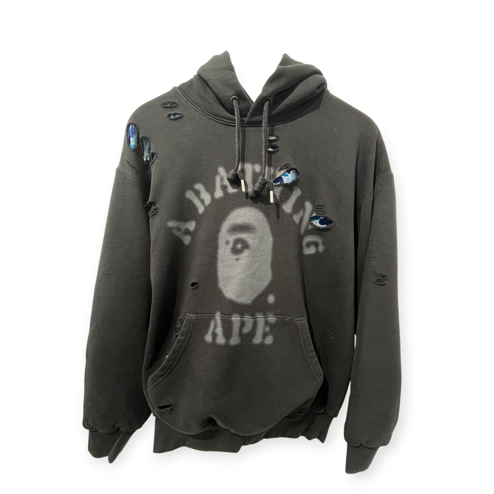 A BATHING APE/Hoodie/L/Graphic/Cotton/BLK/BLUE CAMO UNDER RIPS view 1