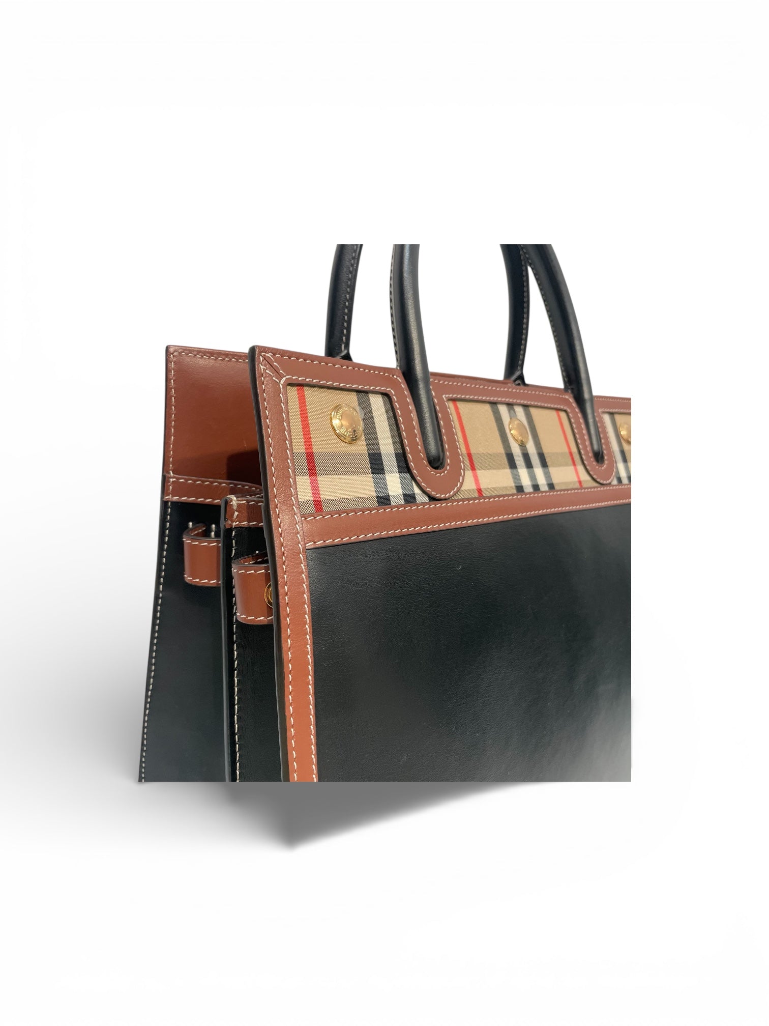 BURBERRY LONDON/Hand Bag/Glen Check/Leather/BLK/small two-handle title view 5
