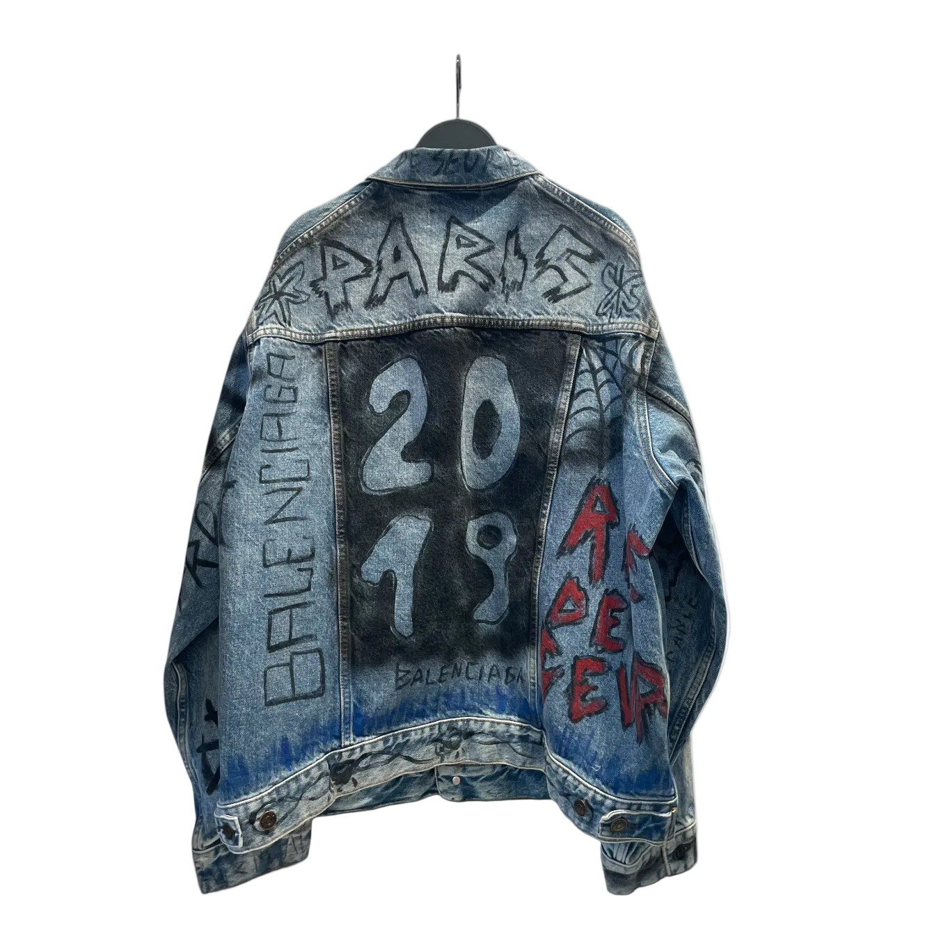 BALENCIAGA/Denim Jkt/46/BLU/All Over Print/Graphic Writing view 2