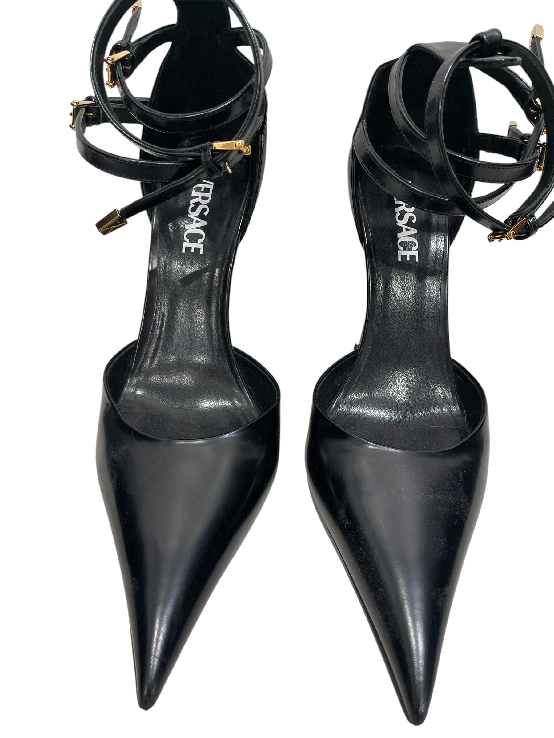 VERSACE/Heels/EU 40.5/Leather/BLK/3 STRAPS MEDUSA INSIGNIA SOLE view 5