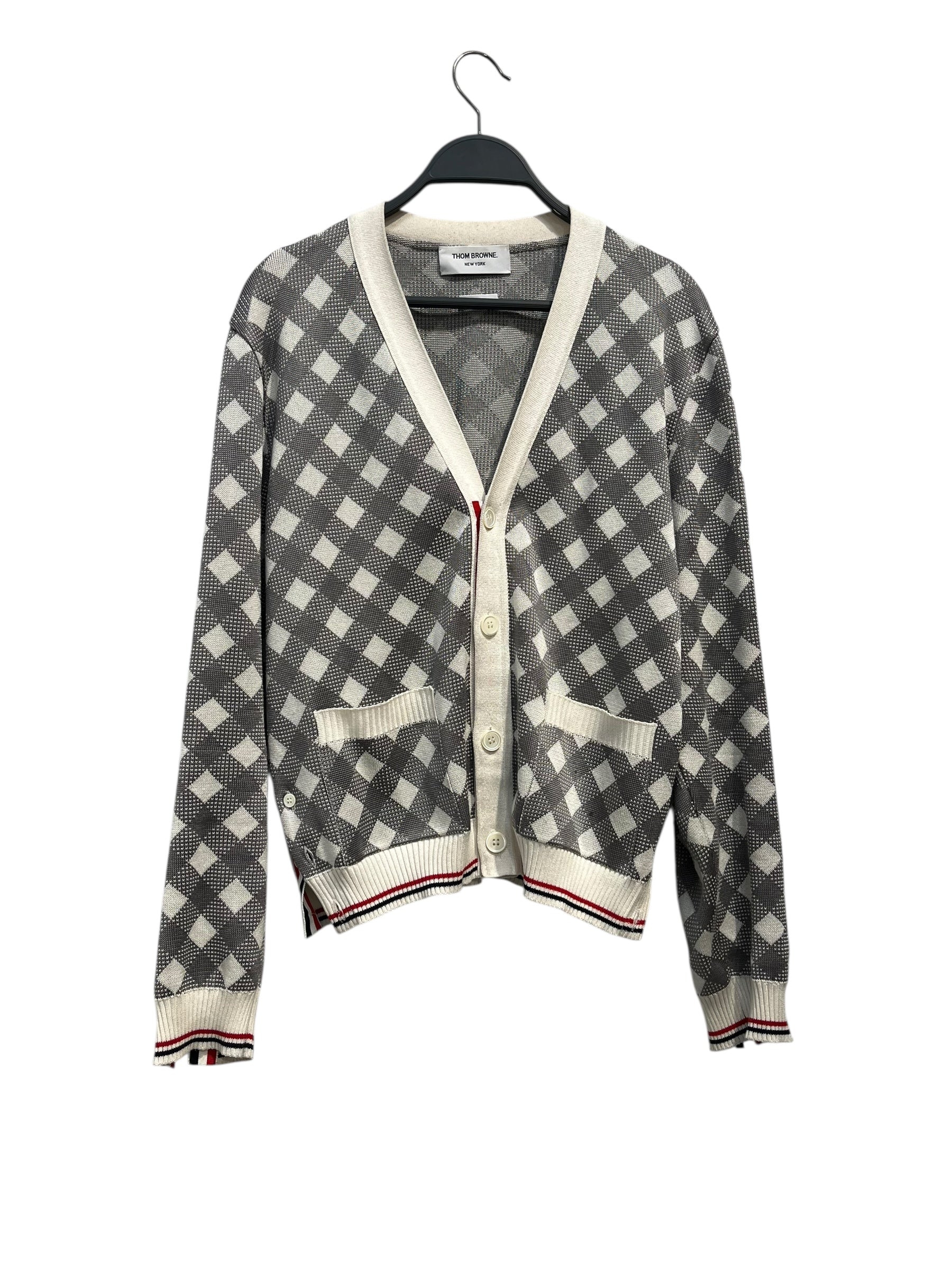 THOM BROWNE. NEW YORK/Cardigan/2/Gingham Check/Cotton/GRY/COTTON GINGHAM PATTERN view 1