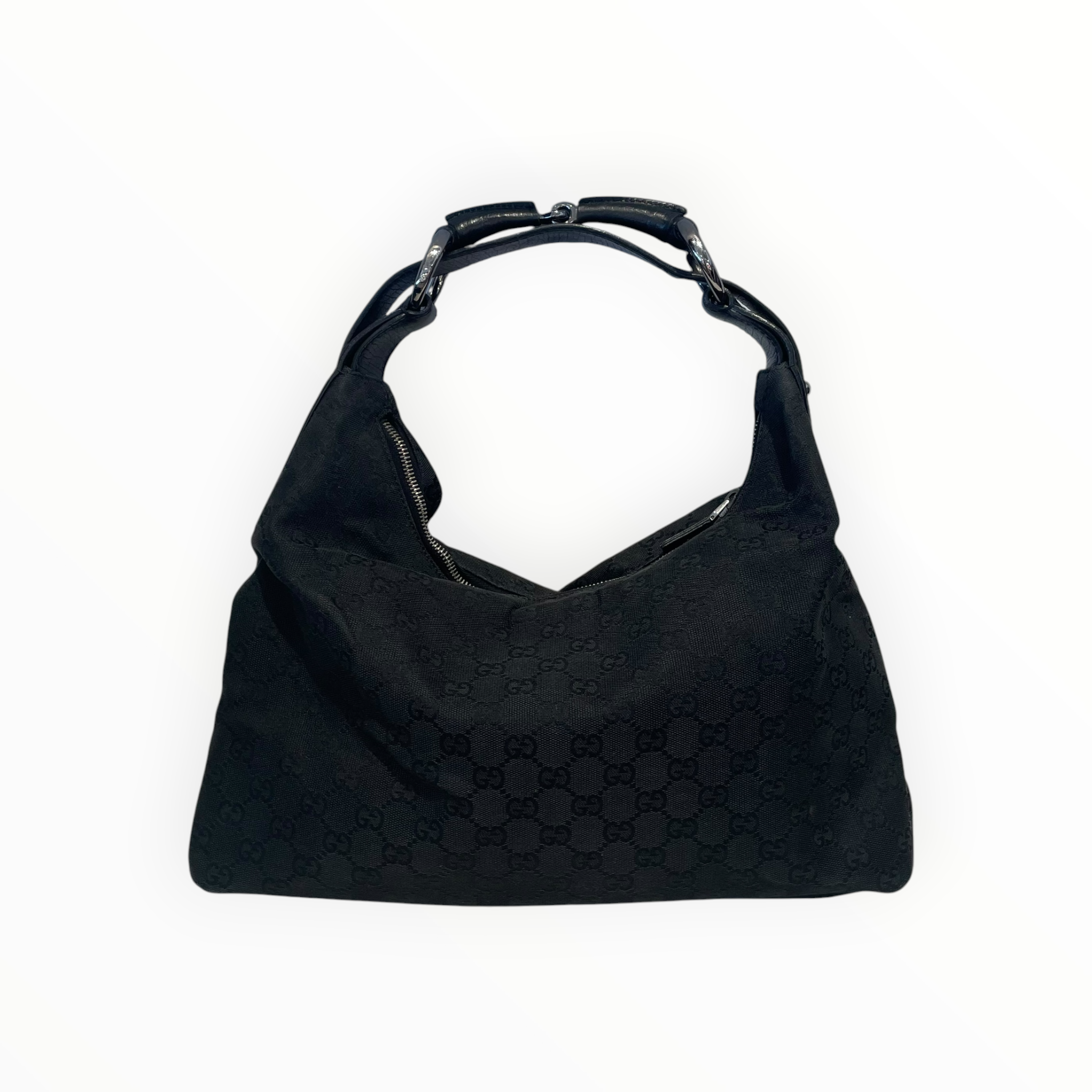 GUCCI/Hand Bag/Monogram/Nylon/BLK/Horsebit GG Canvas Hobo view 1