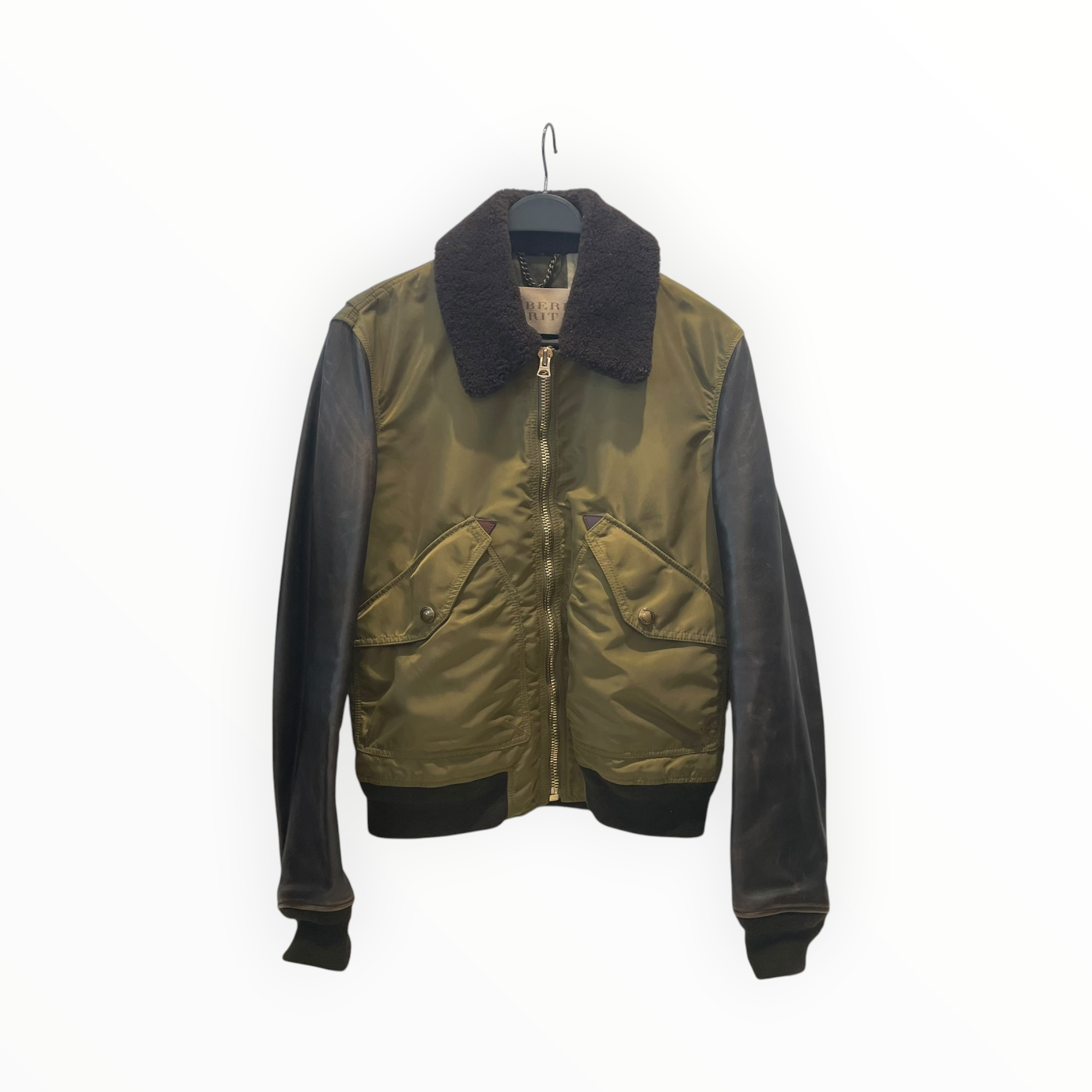 BURBERRY BRIT/Leather Jkt/M/Leather/GRN/OLIVE LEATHER BOMBER view 1