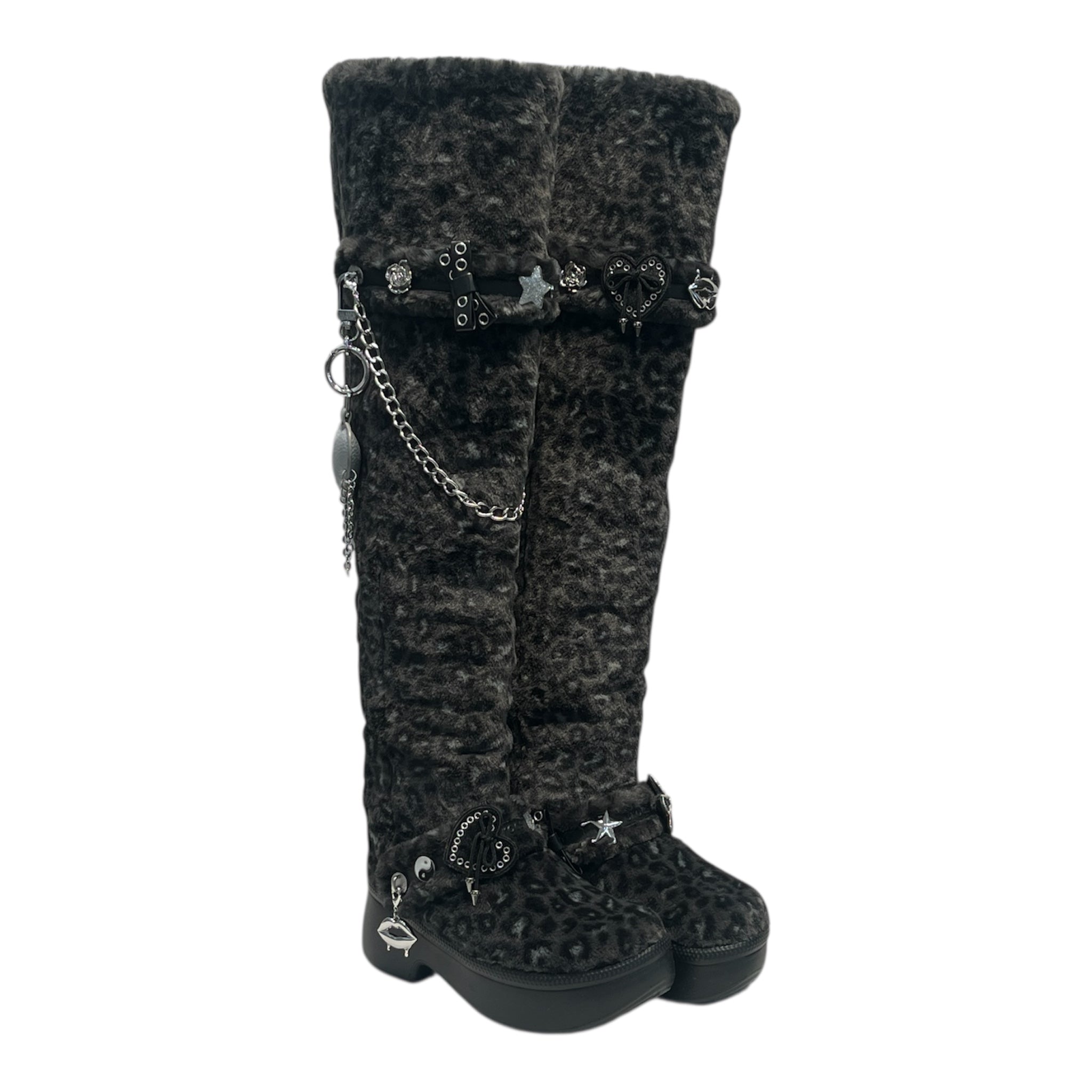 T-PAIN/crocs/Long Boots/US 6/Animal Pattern/Polyester/GRY/LEOPARD PRINT NEW view 1