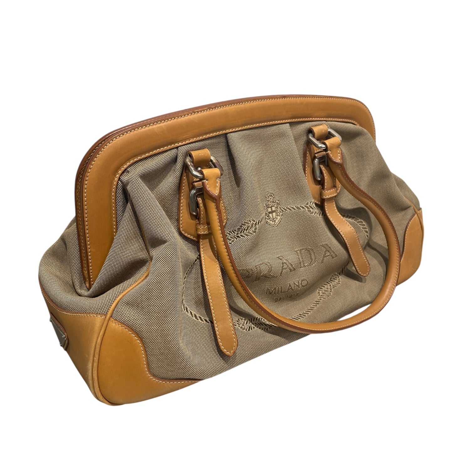 PRADA/Hand Bag/Tweed/BEG/Vitello-Trimmed Canapa Bag view 3