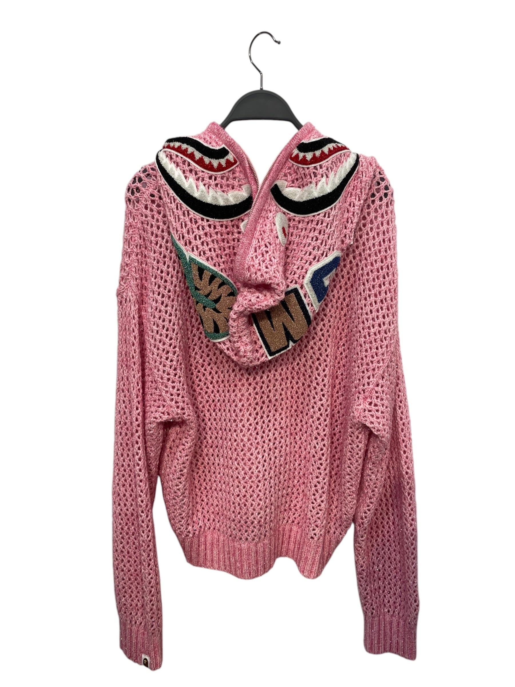A BATHING APE/Zip Up Hoodie/M/Cotton/PNK/full zip crochet view 2