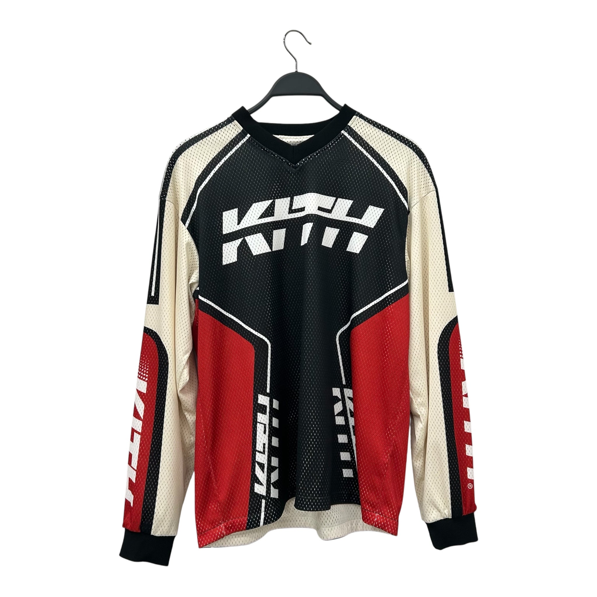 KITH/LS T-Shirt/M/Nylon/BLK/Hockey Jersey Red/Cream view 1