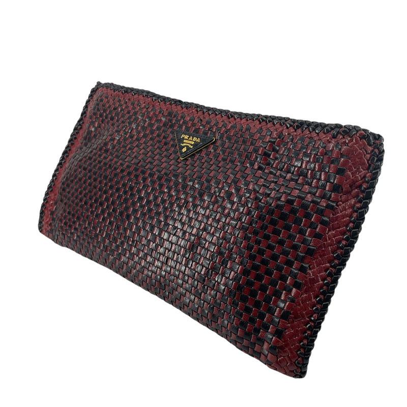PRADA/Clutch Bag/Leather/RED/RED + BLK WOVEN